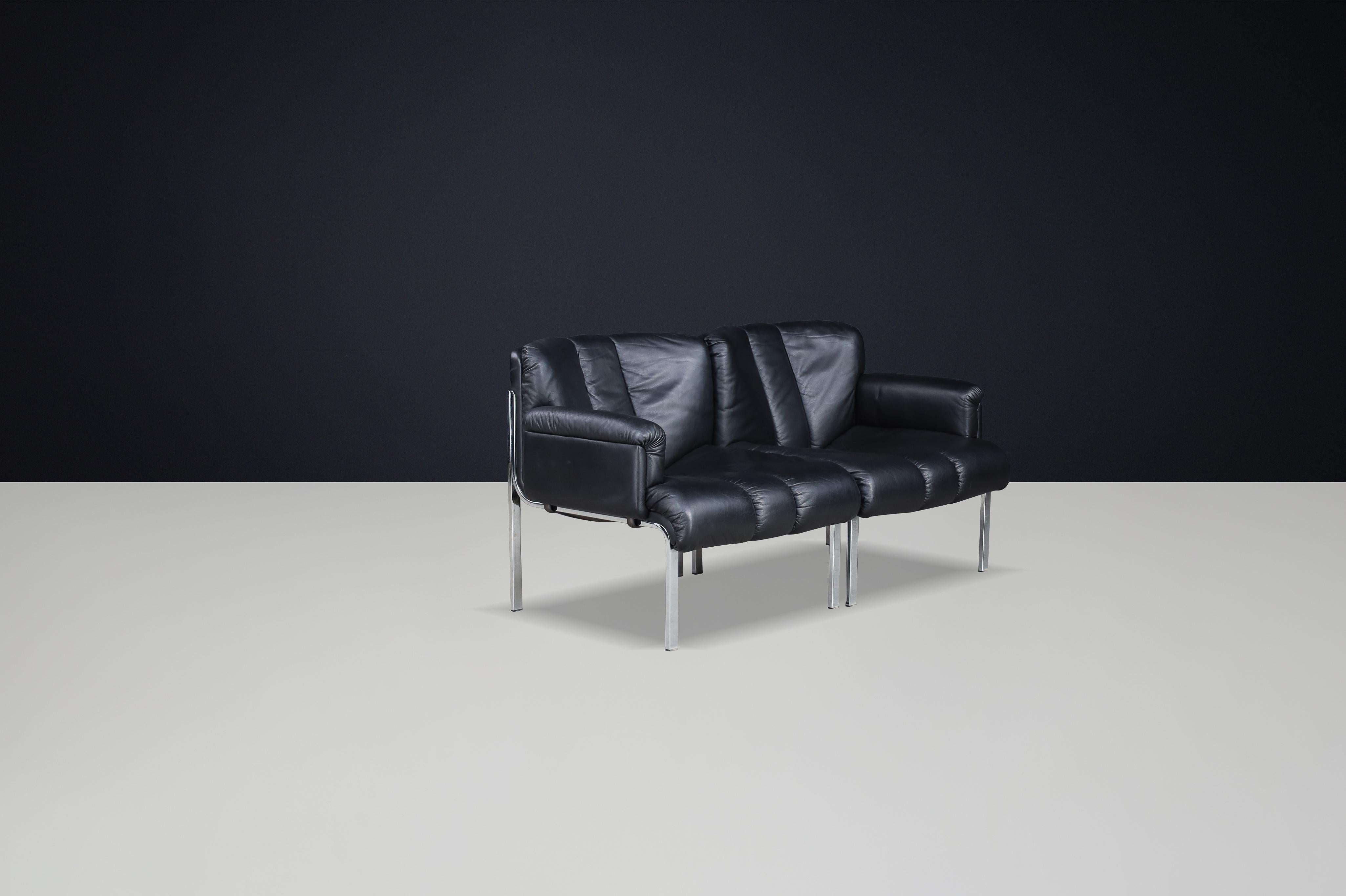 Hans Eichenberger pour Girsberger, fauteuil en cuir noir, Suisse, 1970 en vente 2
