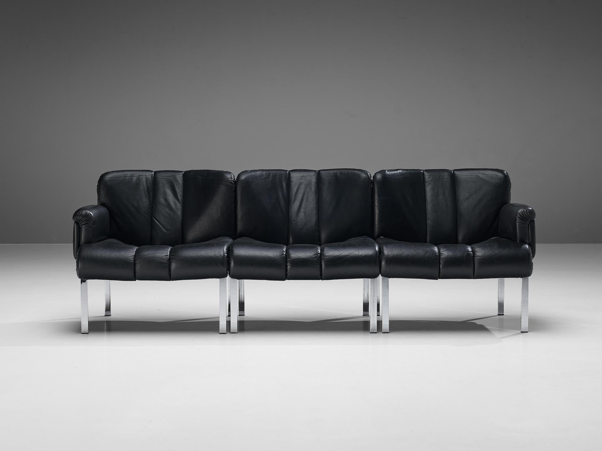 German Hans Eichenberger for Girsberger Modular Sofa in Black Leather For Sale