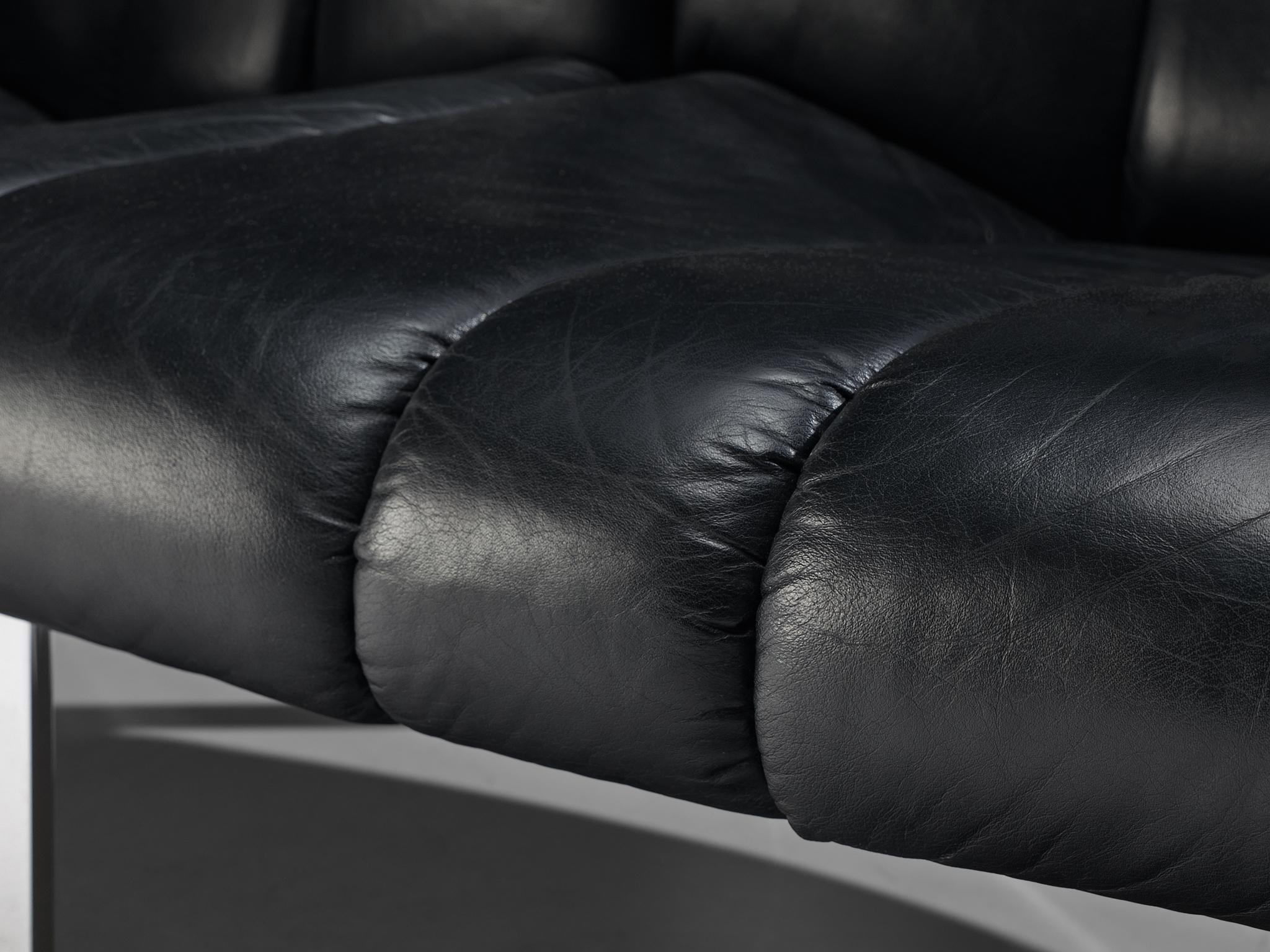 Hans Eichenberger for Girsberger Modular Sofa in Black Leather In Good Condition For Sale In Waalwijk, NL