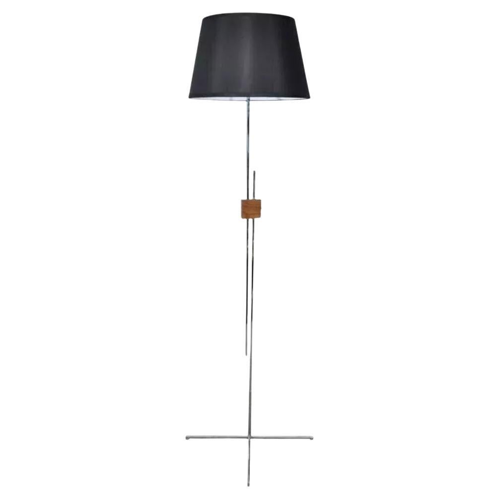 Hans Eichenberger Mid Century Modern Adjustable Chrome and Walnut Floor Lamp
