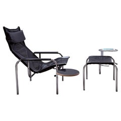Hans Eichenberger Strässle Leder Chrom Lounge Sessel + Ottoman, Schweiz 1970er