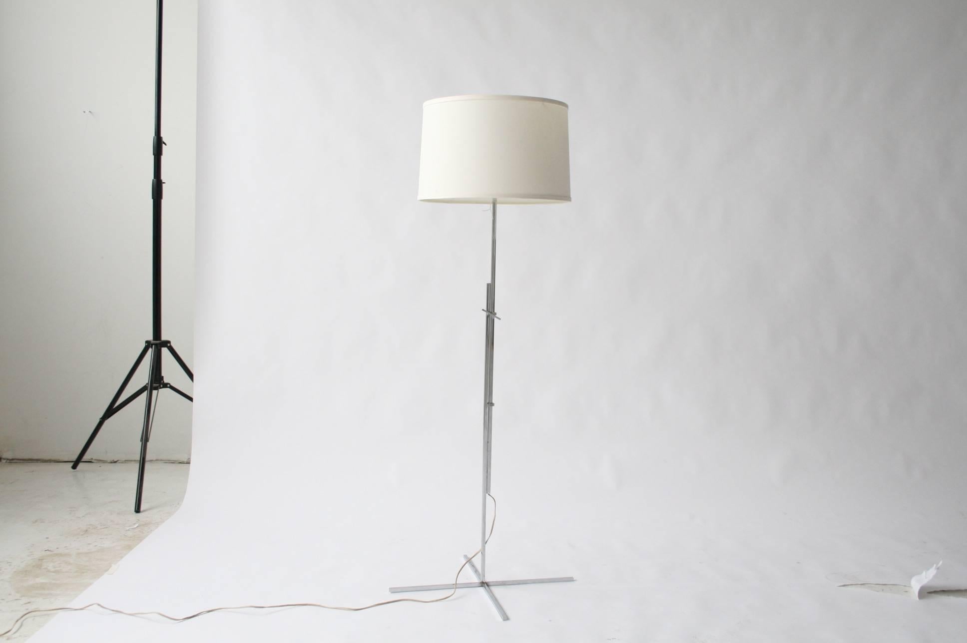 Hans Eichenberger Swiss adjustable floor lamp with linen shade.
