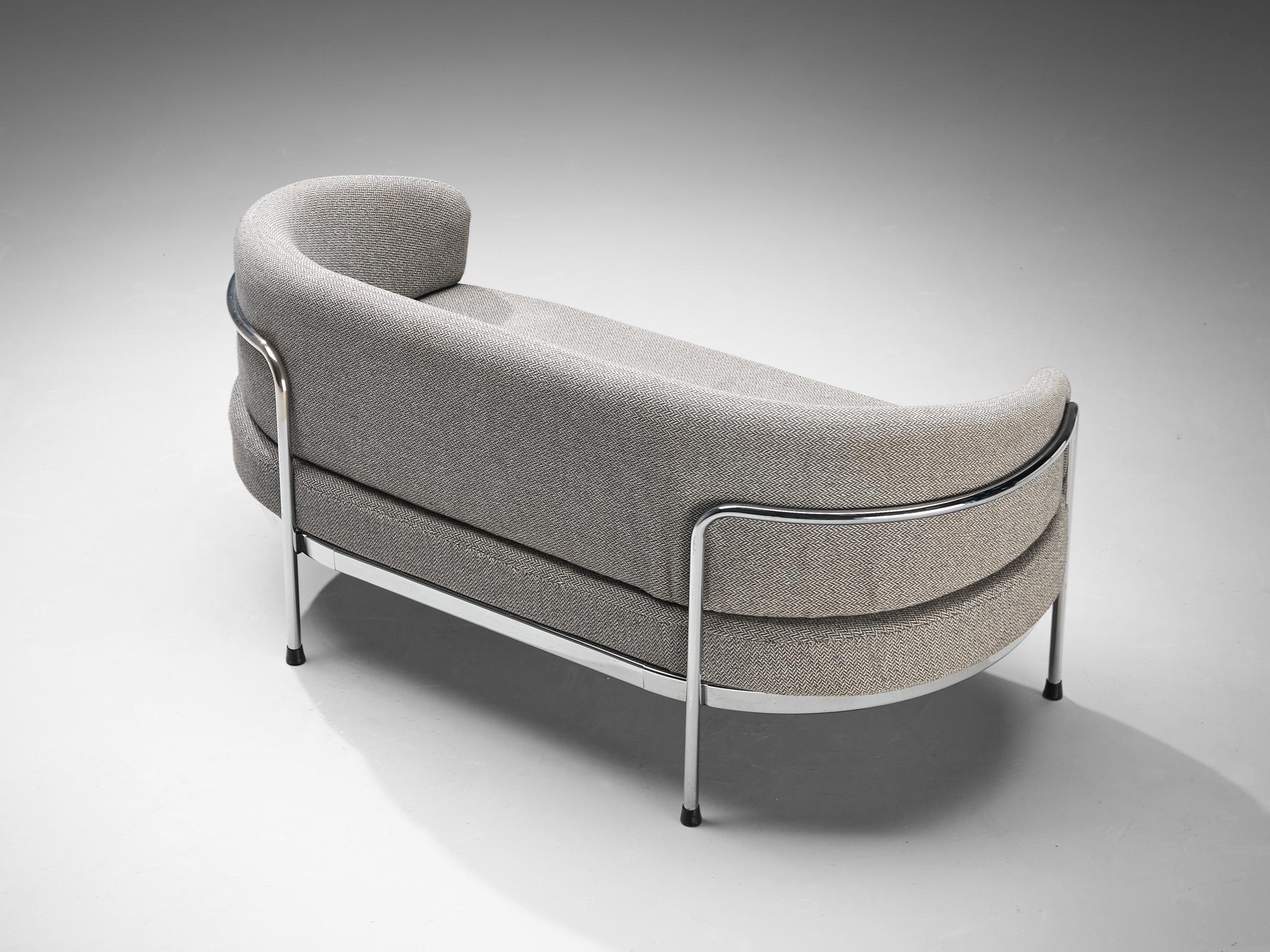 Hans Ell for 't Spectrum, sofa or settee, model 'sz18', chrome-plated metal, fabric, The Netherlands, 1970-71 

This sofa is designed by Hans Ell for 't Spectrum. A rare model, as this sofa has only been in production for one year, hence the rarity