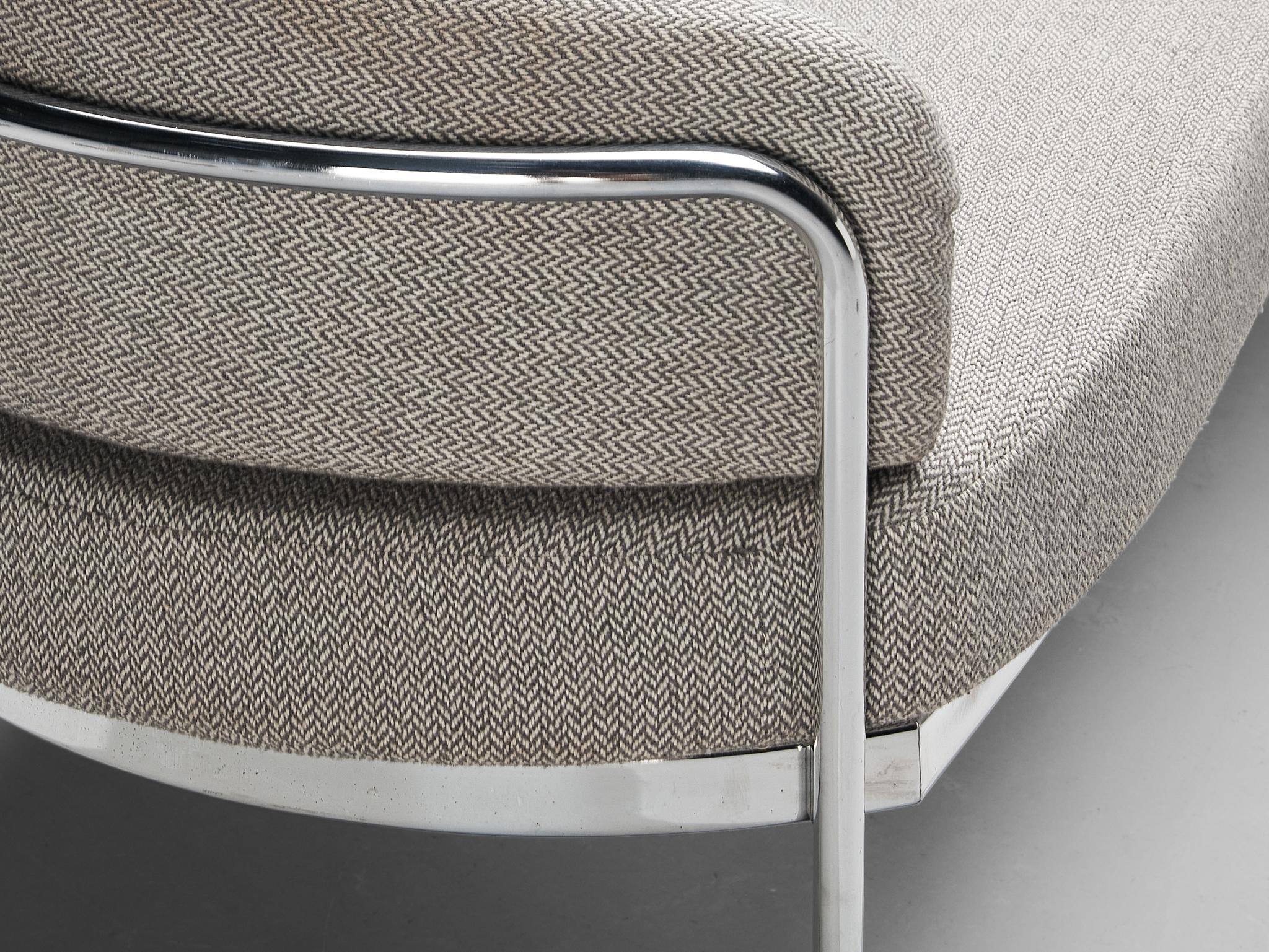Dutch Hans Ell for 't Spectrum Settee in Chrome and Grey Upholstery For Sale