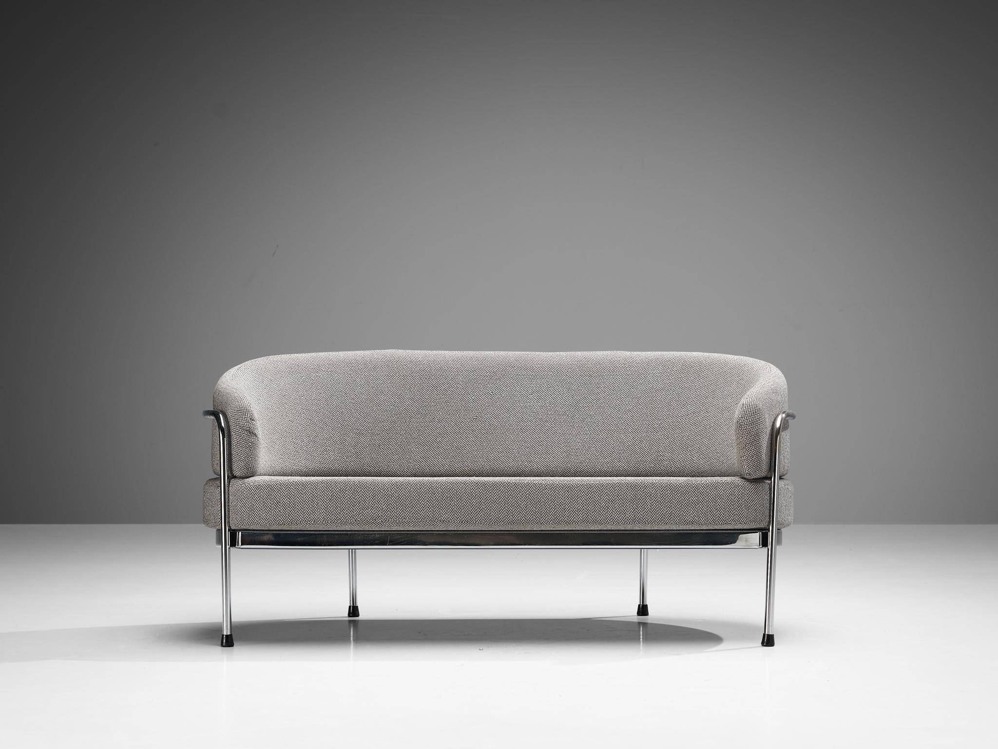 Hans Ell for 't Spectrum Settee in Chrome and Grey Upholstery In Good Condition For Sale In Waalwijk, NL