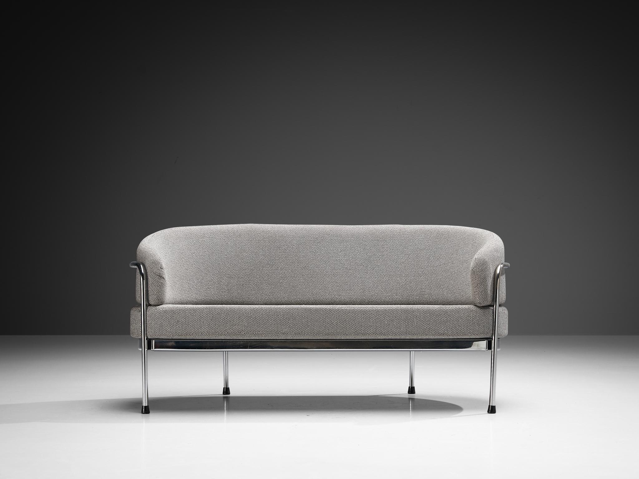 Hans Ell for 't Spectrum Settee in Chrome and Grey Upholstery In Good Condition For Sale In Waalwijk, NL