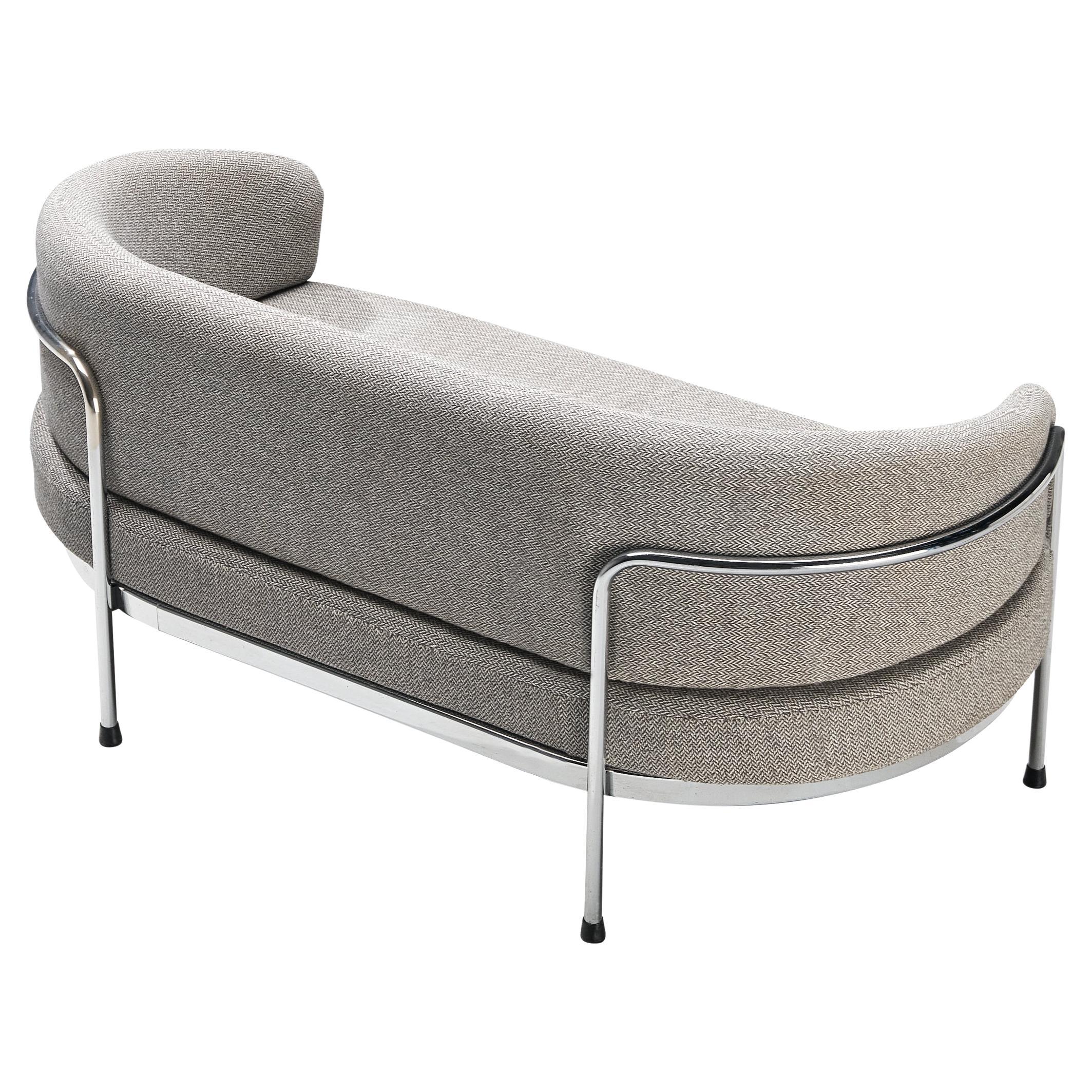 Hans Ell for 't Spectrum Settee in Chrome and Grey Upholstery For Sale