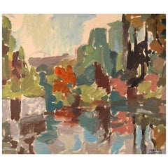 hans erik eriksson Hans-Erik Eriksson, Sweden, Modernist Landscape, Oil on Canvas, 1960s