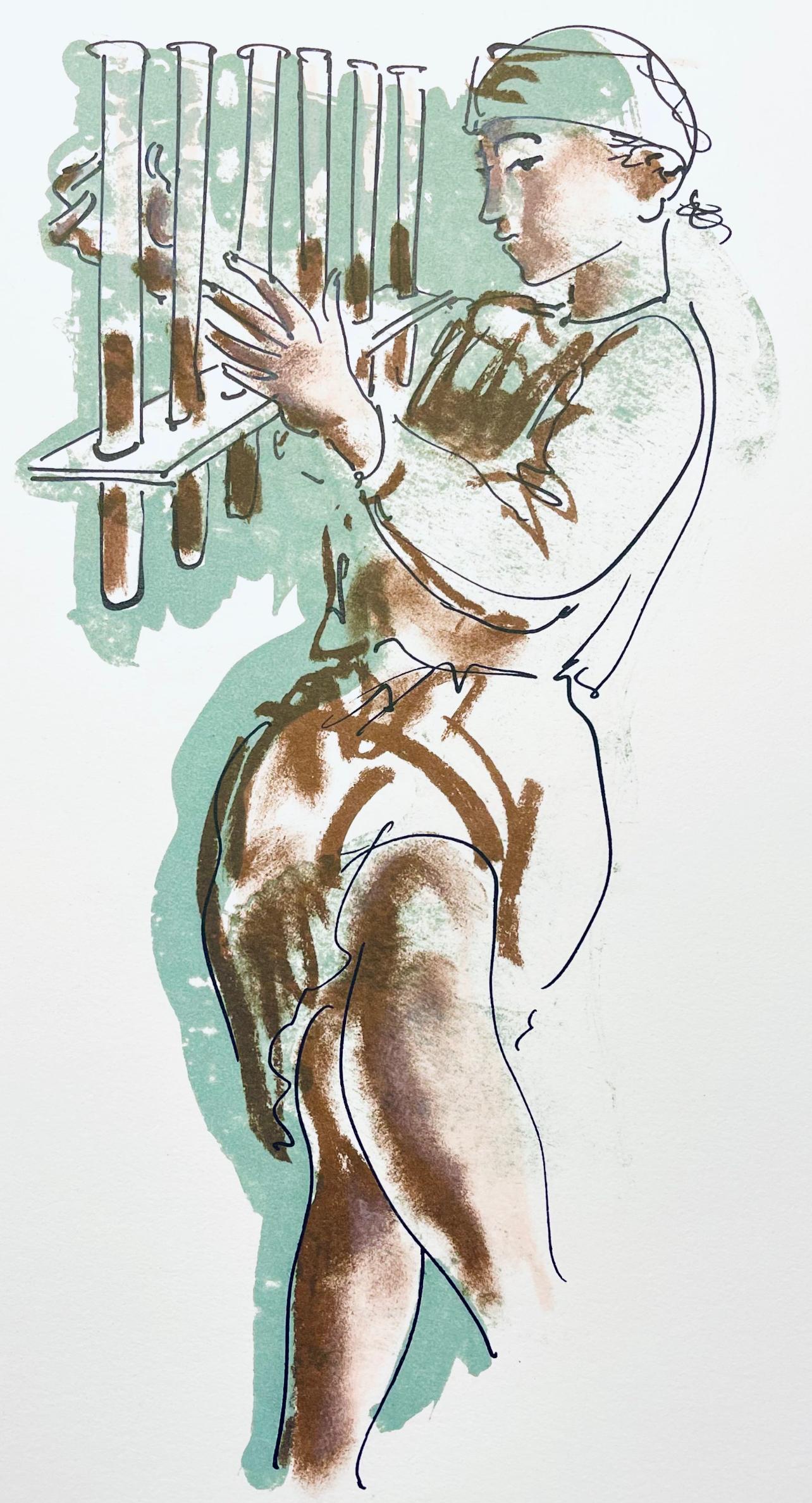 Lithographie auf Vélin Chiffon de Rives Papier. Unsigniert und nicht nummeriert, wie ausgegeben. Guter Zustand. Anmerkungen: Aus dem Folio, Réflexions Simples Sur Le Corps, Ayant Inspiré Des Lithographies Originales a Hans Erni, 1967. Herausgegeben