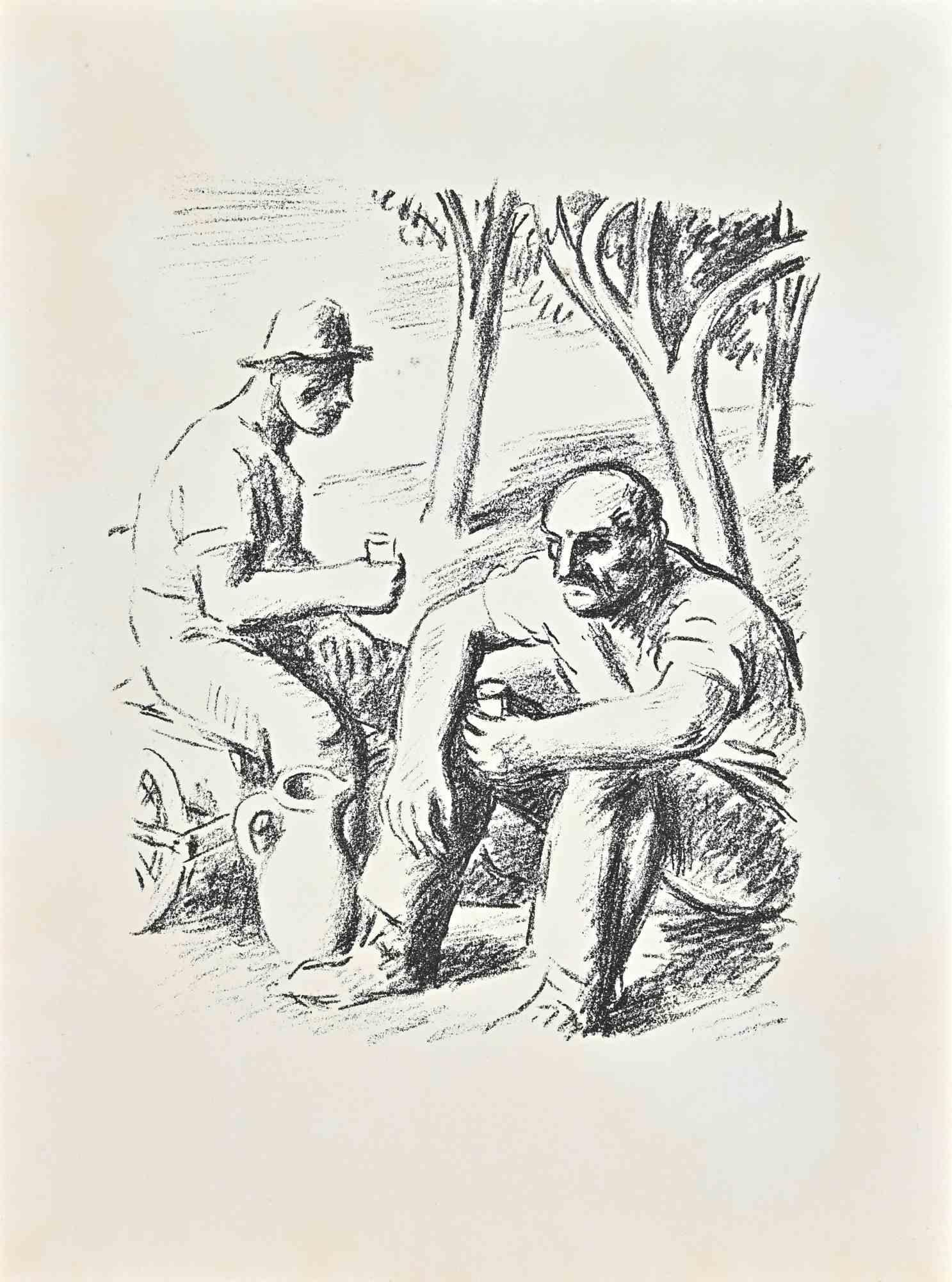 Countryside est une lithographie réalisée par Hans Erni, dans les années 1960. 

Deux hommes, assis côte à côte, se rafraîchissent probablement dans un moment de repos après le travail dans les champs.

32x24 cm, sans cadre.

Bonnes conditions.

