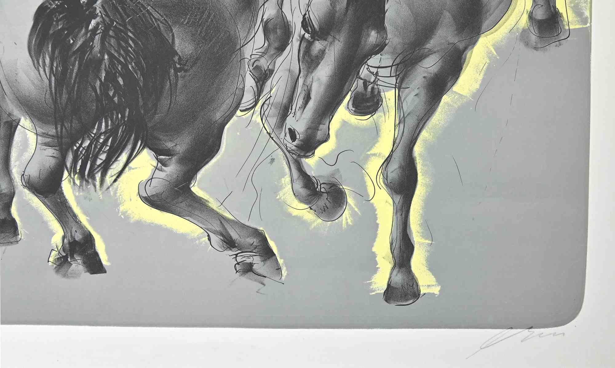 Pferde – Originallithographie von Hans Erne – Mitte des 20. Jahrhunderts – Print von Hans Erni