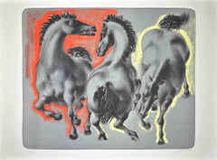 Chevaux - Lithographie originale de Hans Erne - Milieu du XXe siècle