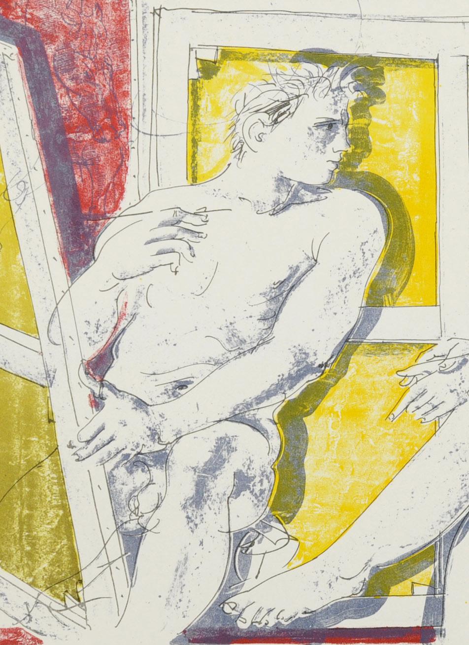 Le Peintre et Son Modele - Beige Nude Print by Hans Erni