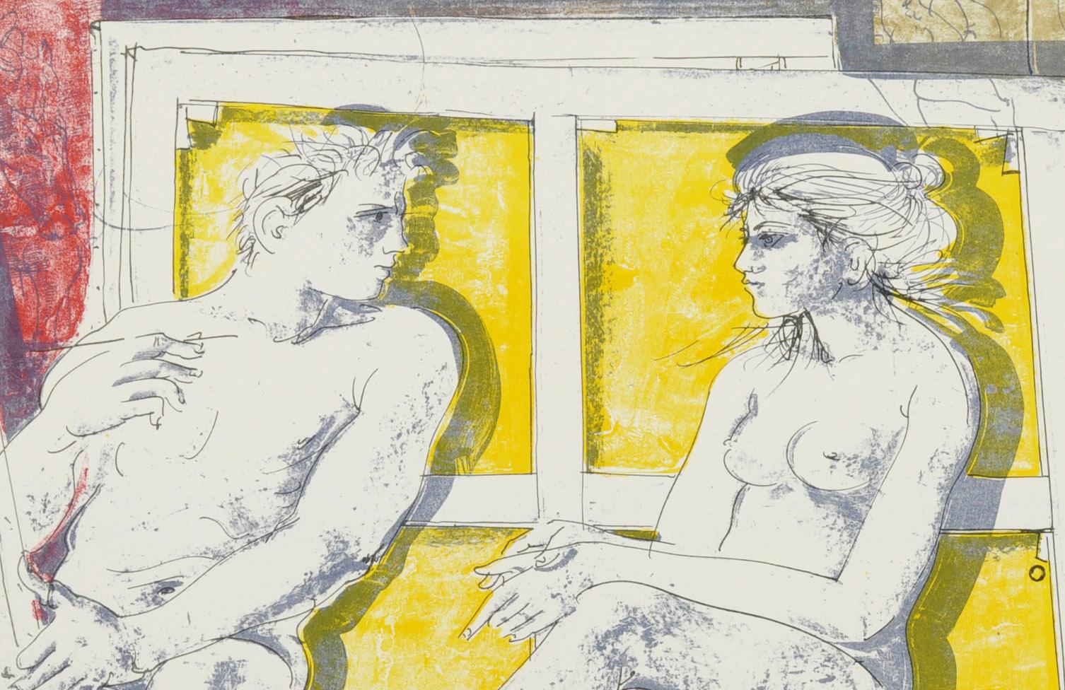 Le Peintre et Son Modele - Beige Nude Print by Hans Erni