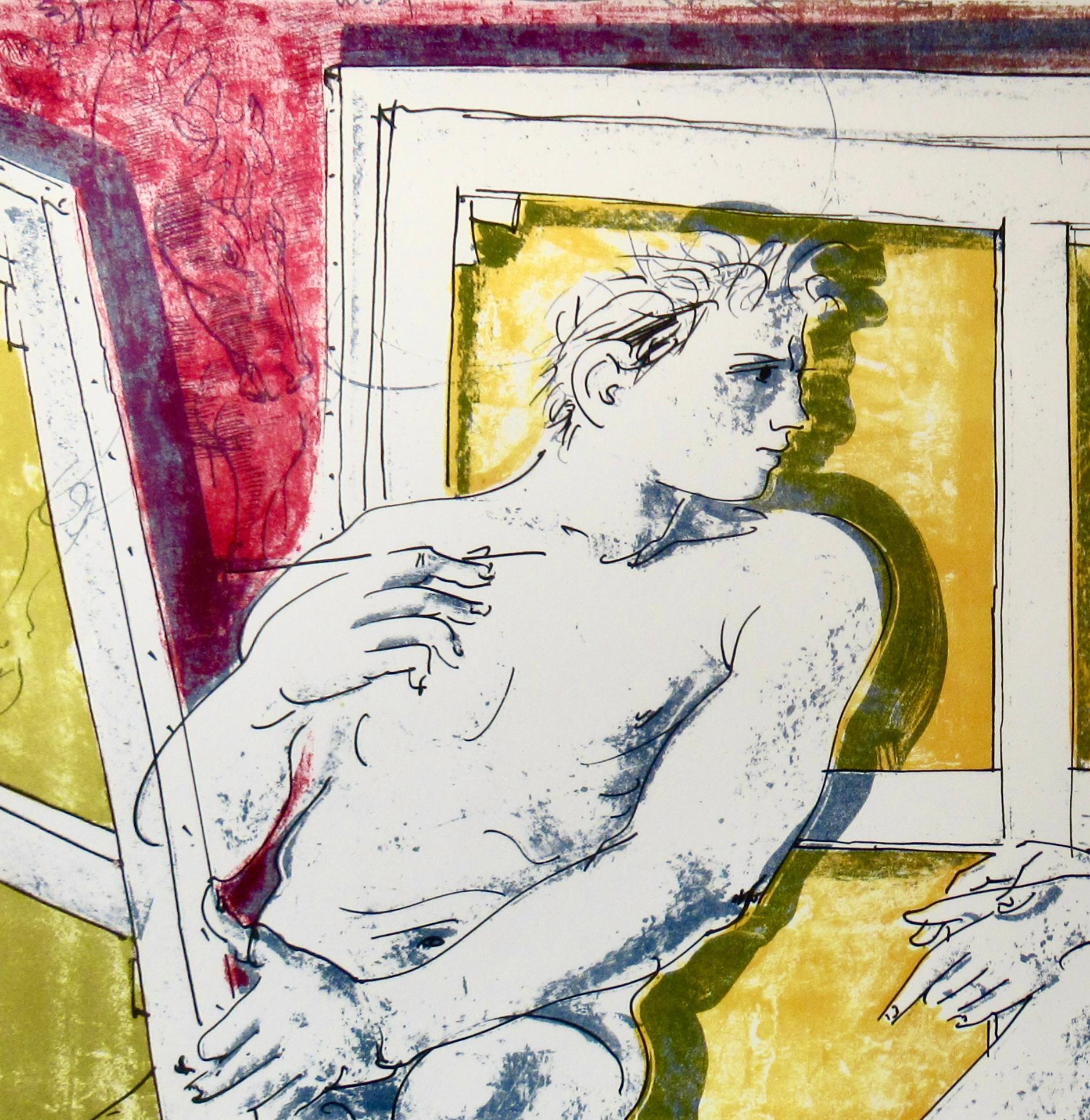 The Peintre et son Modele (Le peintre et son modèle) - Beige Nude Print par Hans Erni