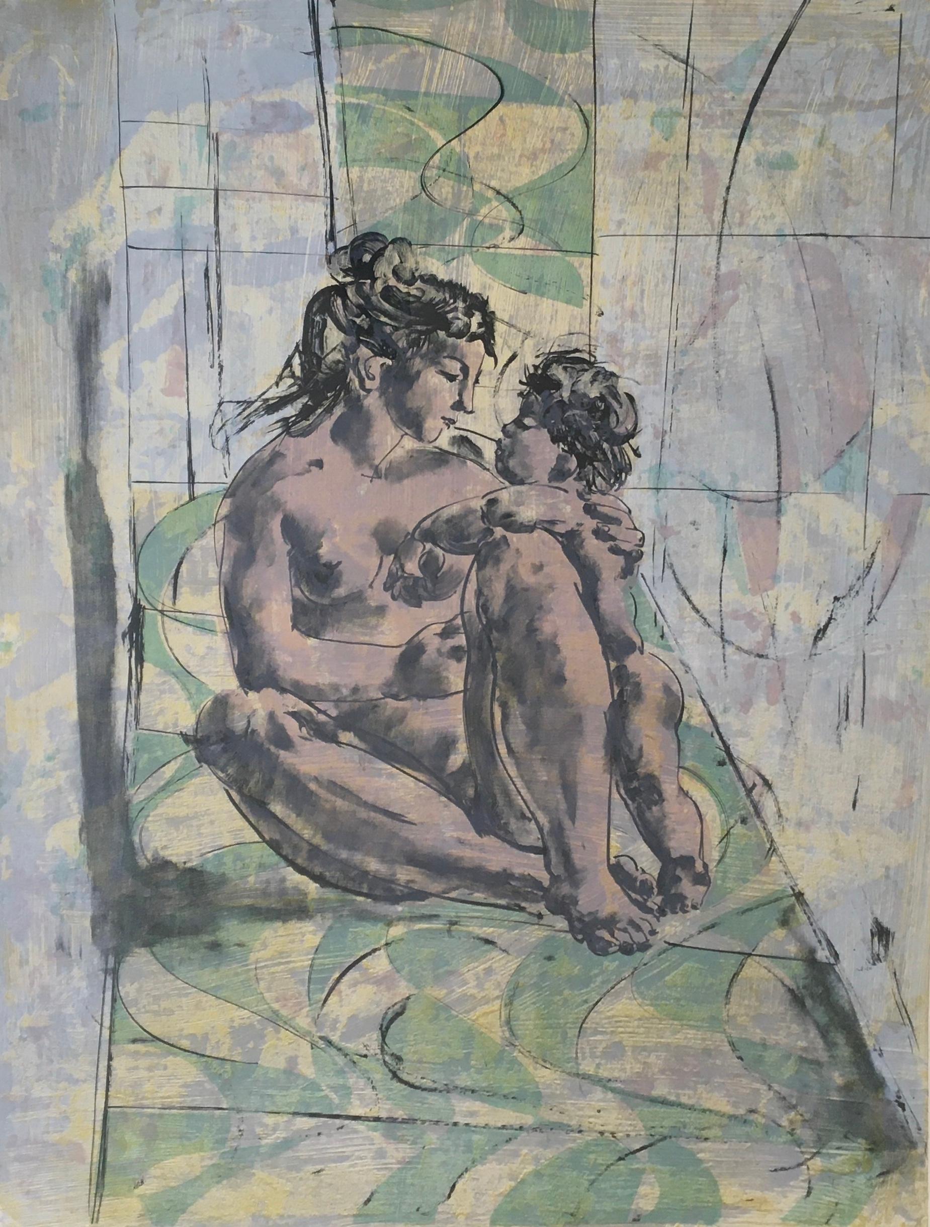Hans Erni Figurative Print - Mother and child