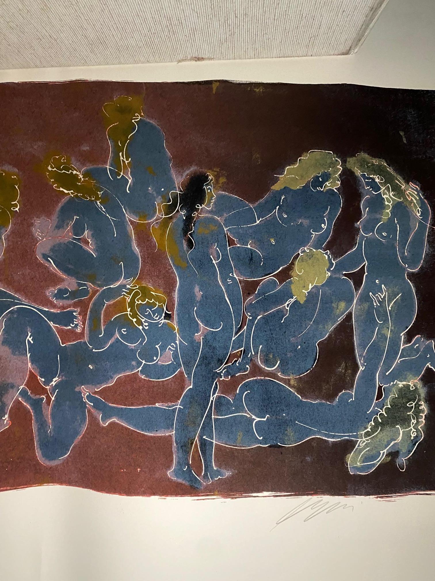 Nudes, Israel (1966) by Hans Erni - Lithograph 50x70 cm For Sale 2
