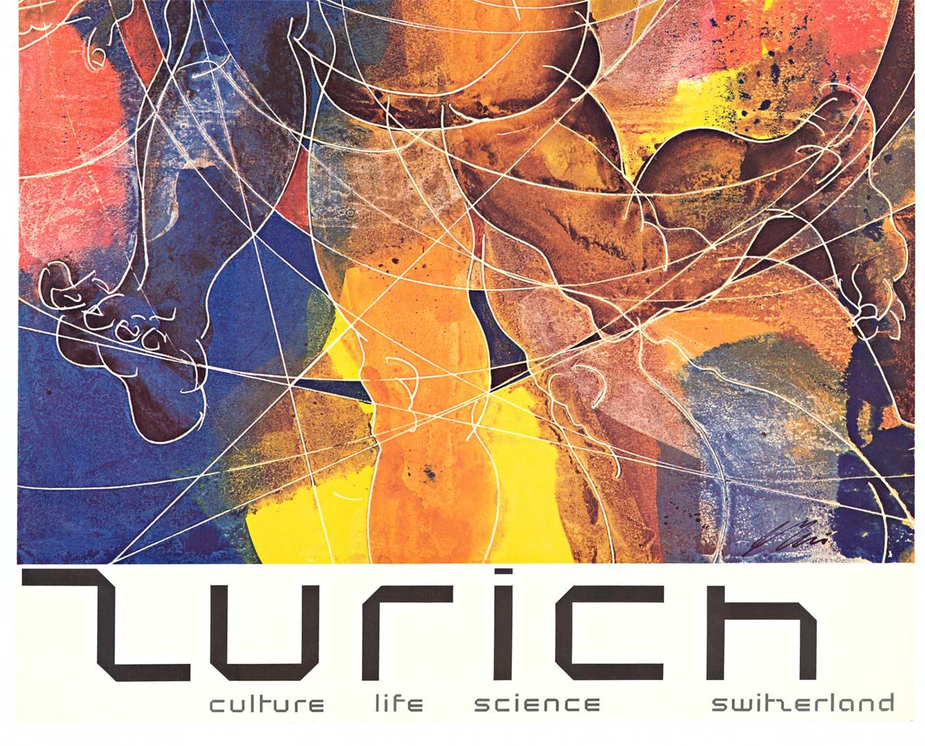 Original Zurich, Switzerland vintage travel poster Culture, Liife. Science - Abstract Print by Hans Erni