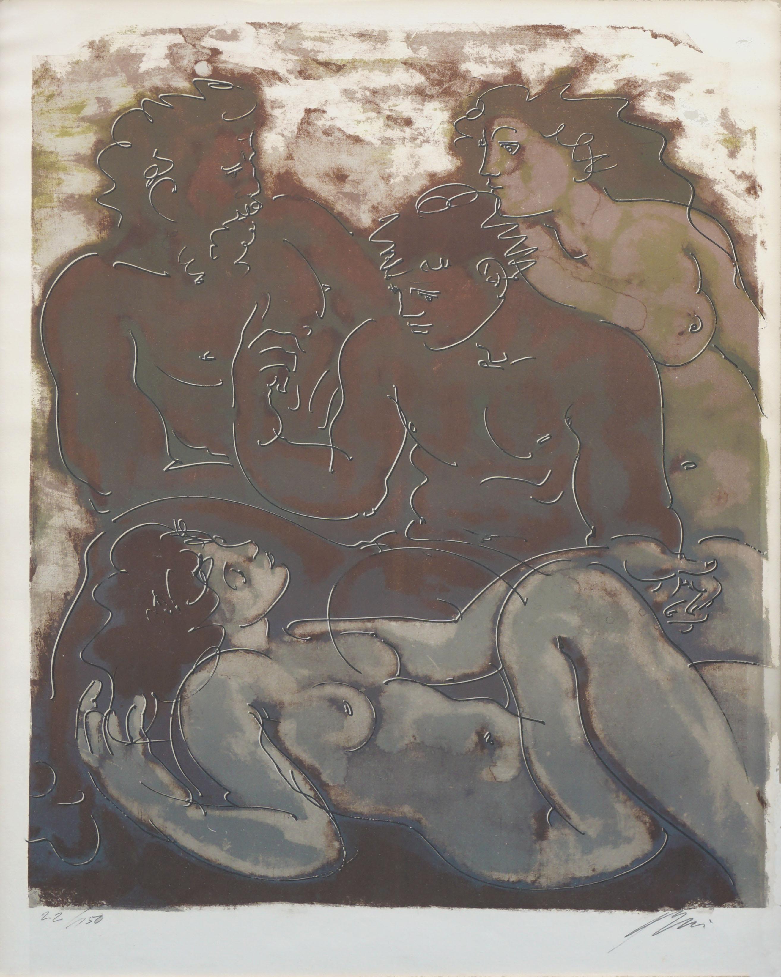 Figurative Lithographie The Conversation, Griechische Mythe – Print von Hans Erni