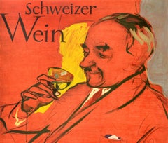 Original Vintage Swiss Wine Poster Schweizer Wein Soll Es Sein Switzerland Drink