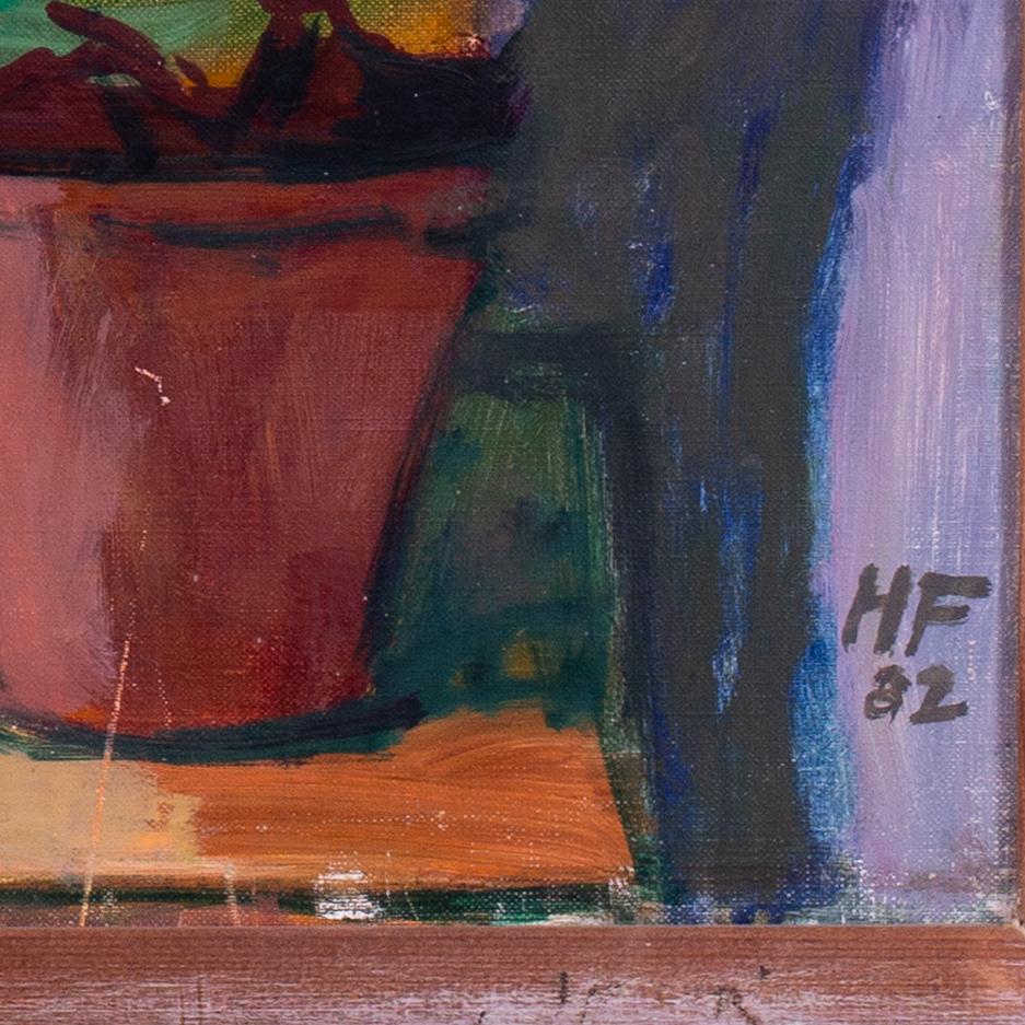 Sunflower and mask, 1982 oil on canvas by Hans Feibusch, British For Sale 2