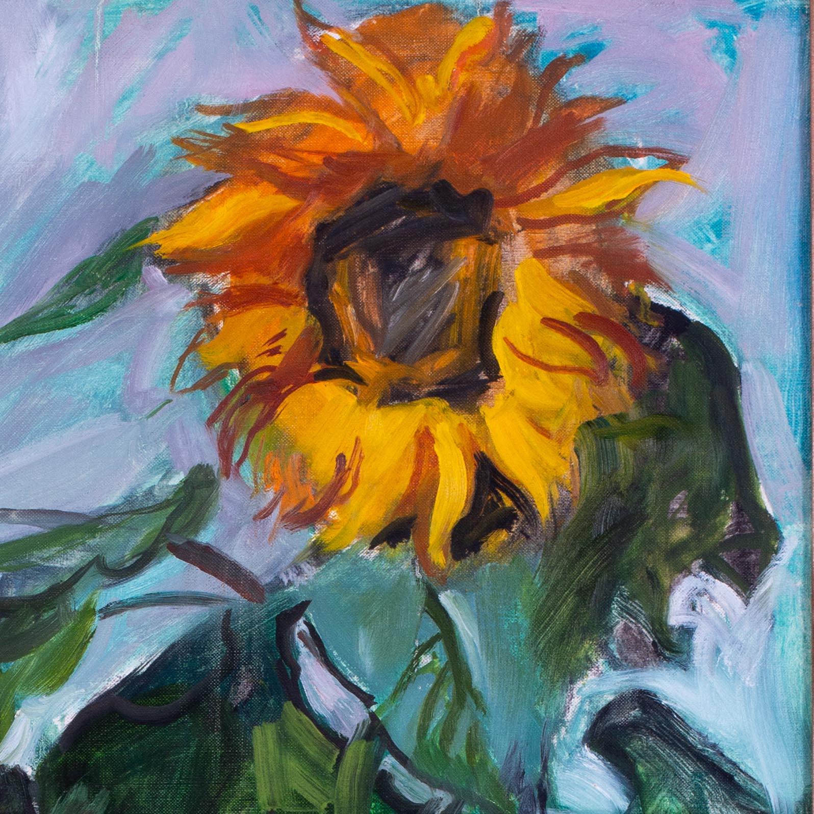 Sunflower and mask, 1982 oil on canvas by Hans Feibusch, British For Sale 4