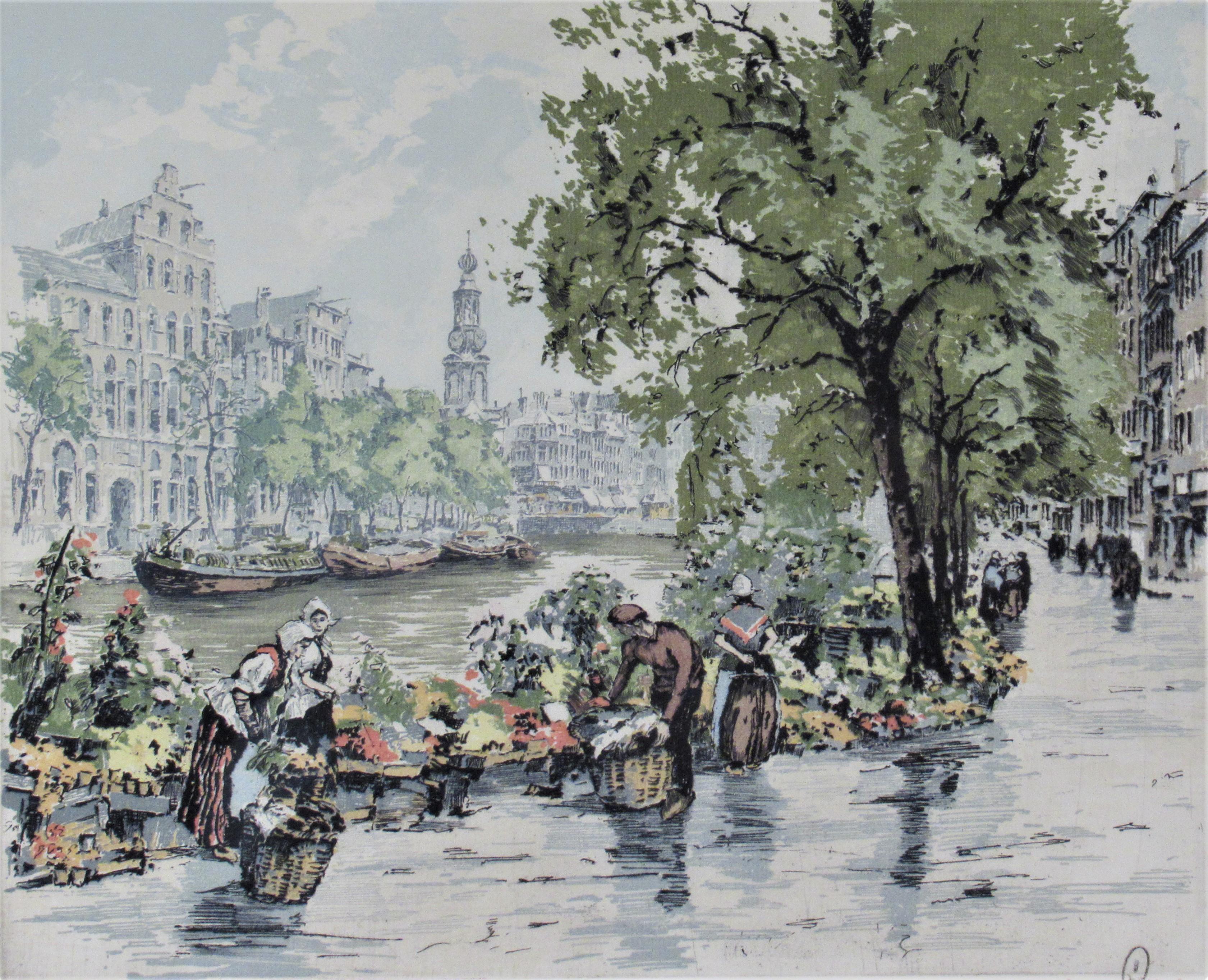 Der Blumenmarkt (Mercato dei fiori, Amsterdam) - Print di Hans Figura