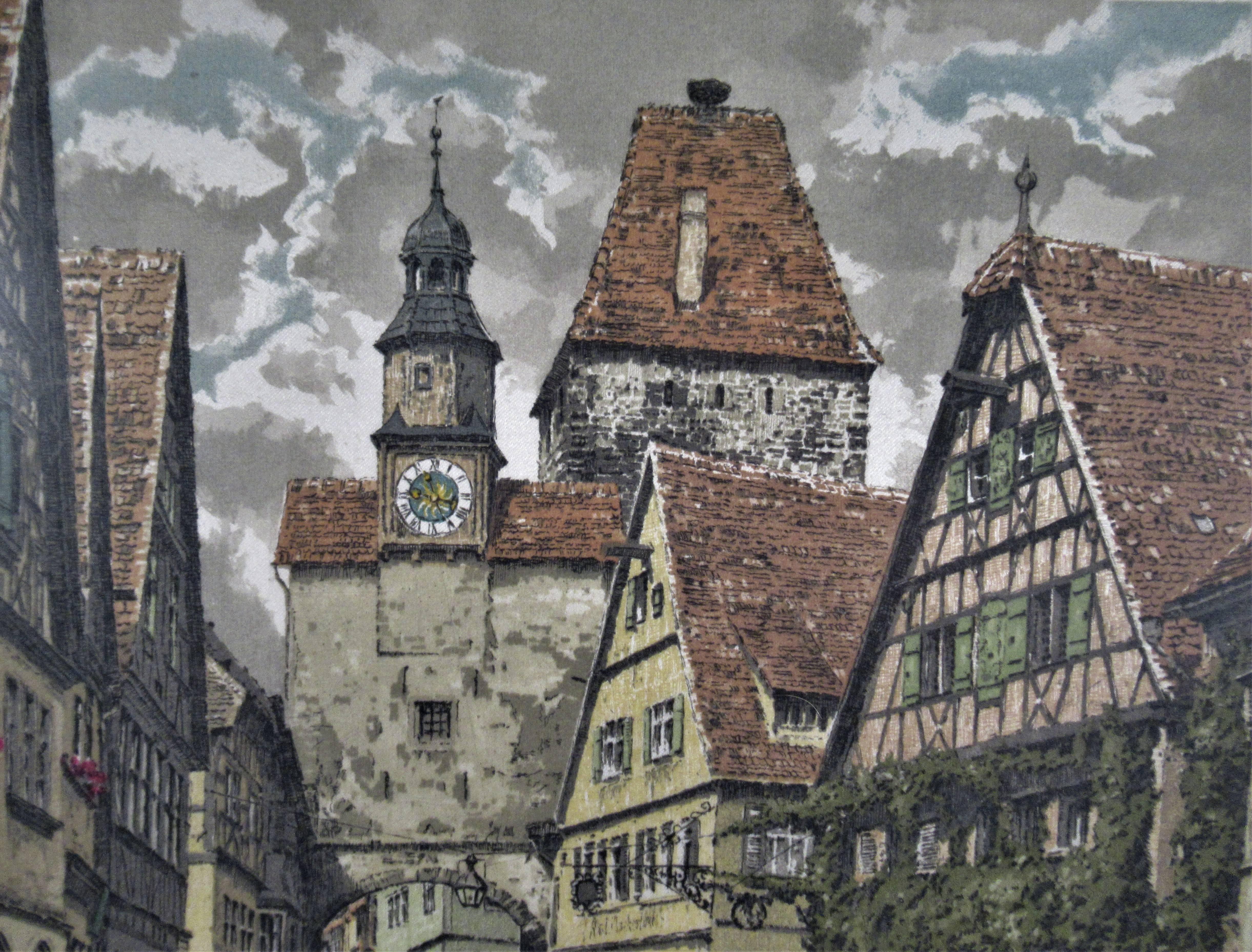 Villaggio Europeo - Figurative Print Grigio di Hans Figura