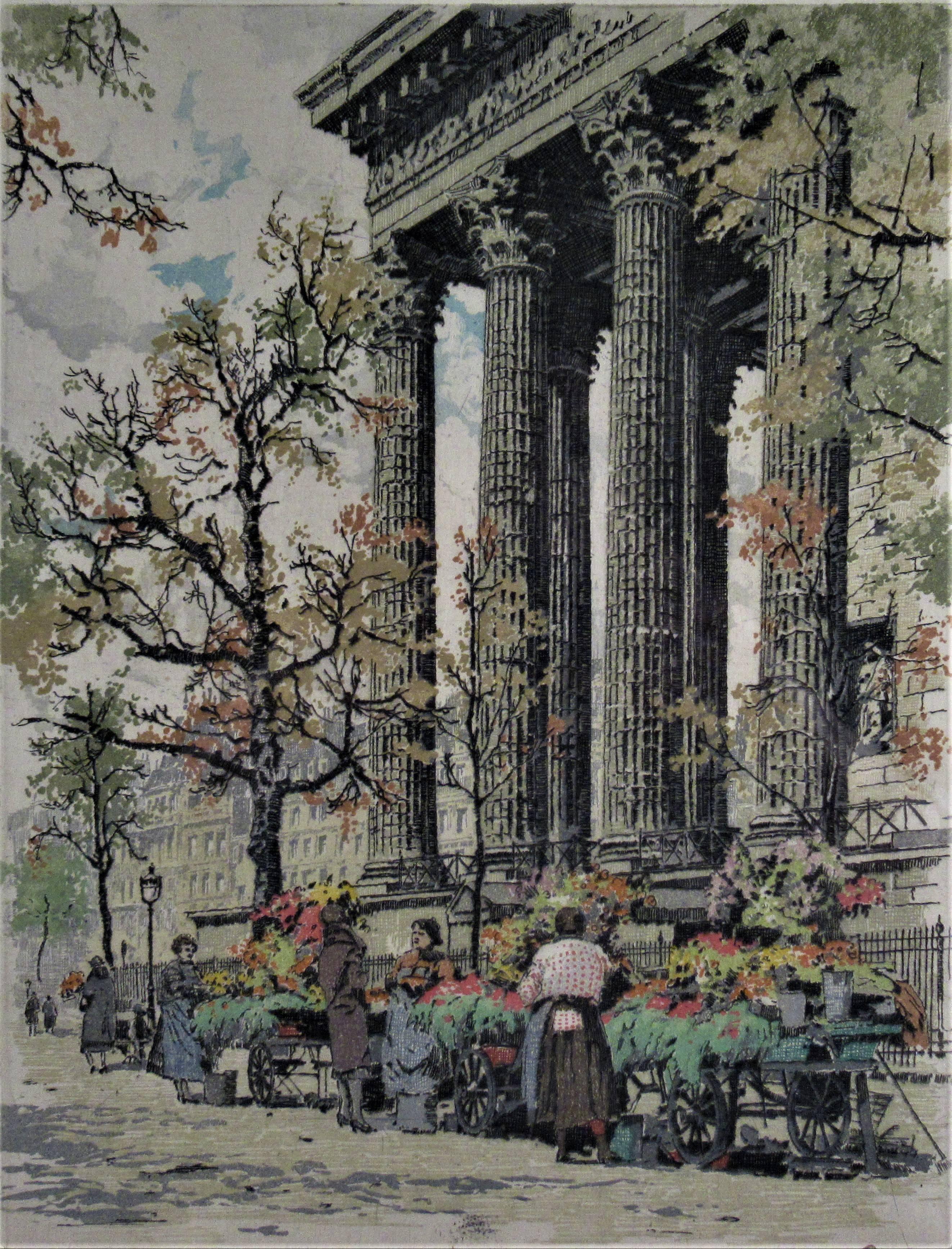 Marche aux Fleurs, Place de la Madeleine, Paris - Print by Hans Figura