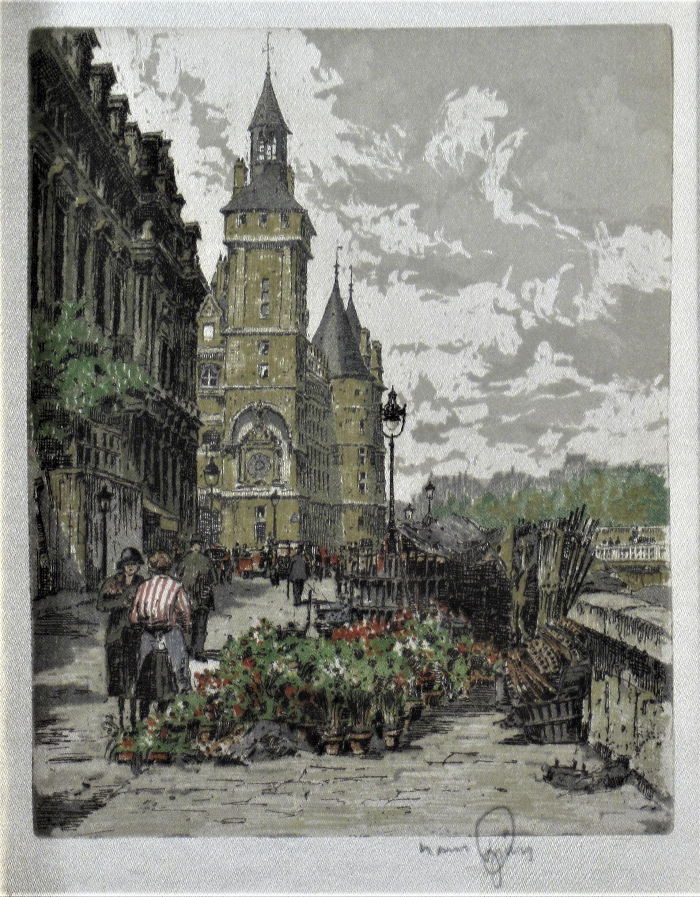 Marche aux Fleurs, Quai de l'Horloge, Paris - Print by Hans Figura