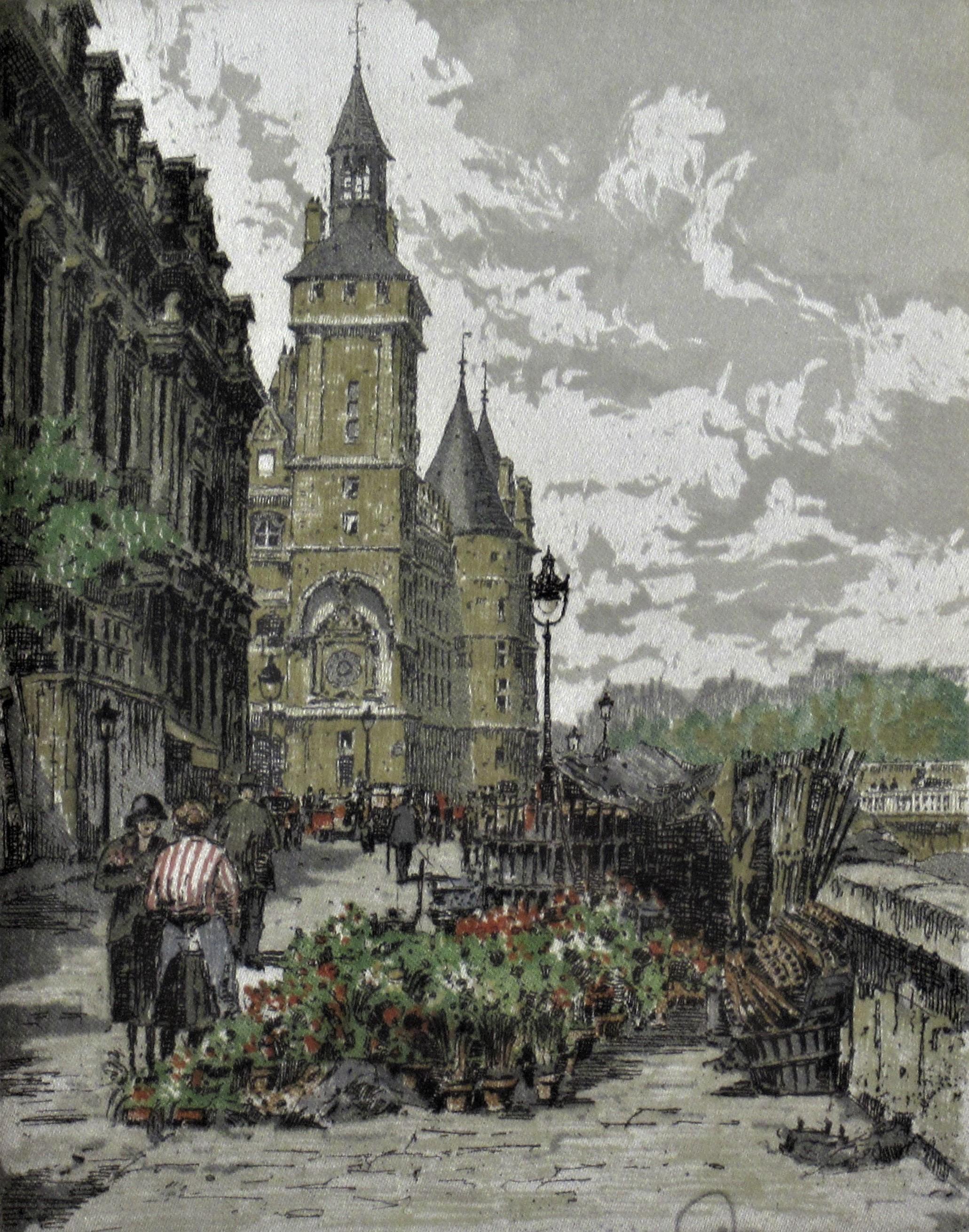 Marche aux Fleurs, Quai de l'Horloge, Paris (Realismus), Print, von Hans Figura
