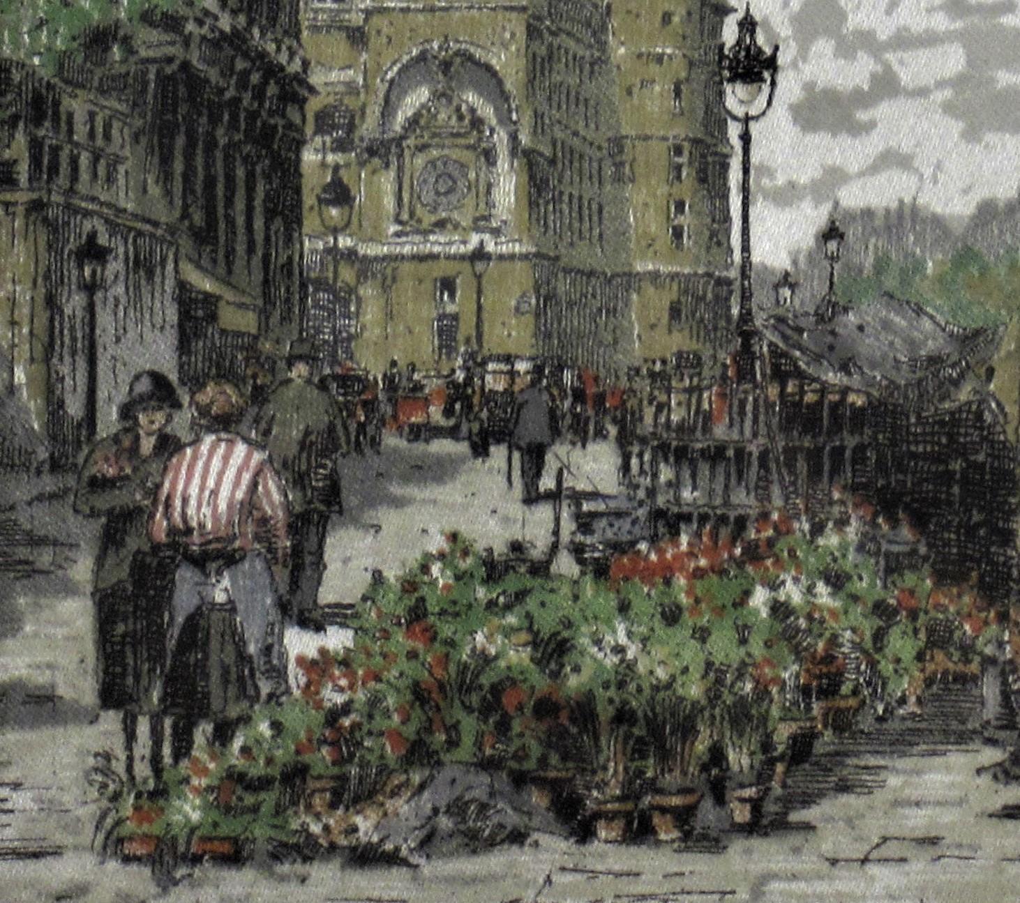 Marche aux Fleurs, Quai de l'Horloge, Paris (Grau), Figurative Print, von Hans Figura