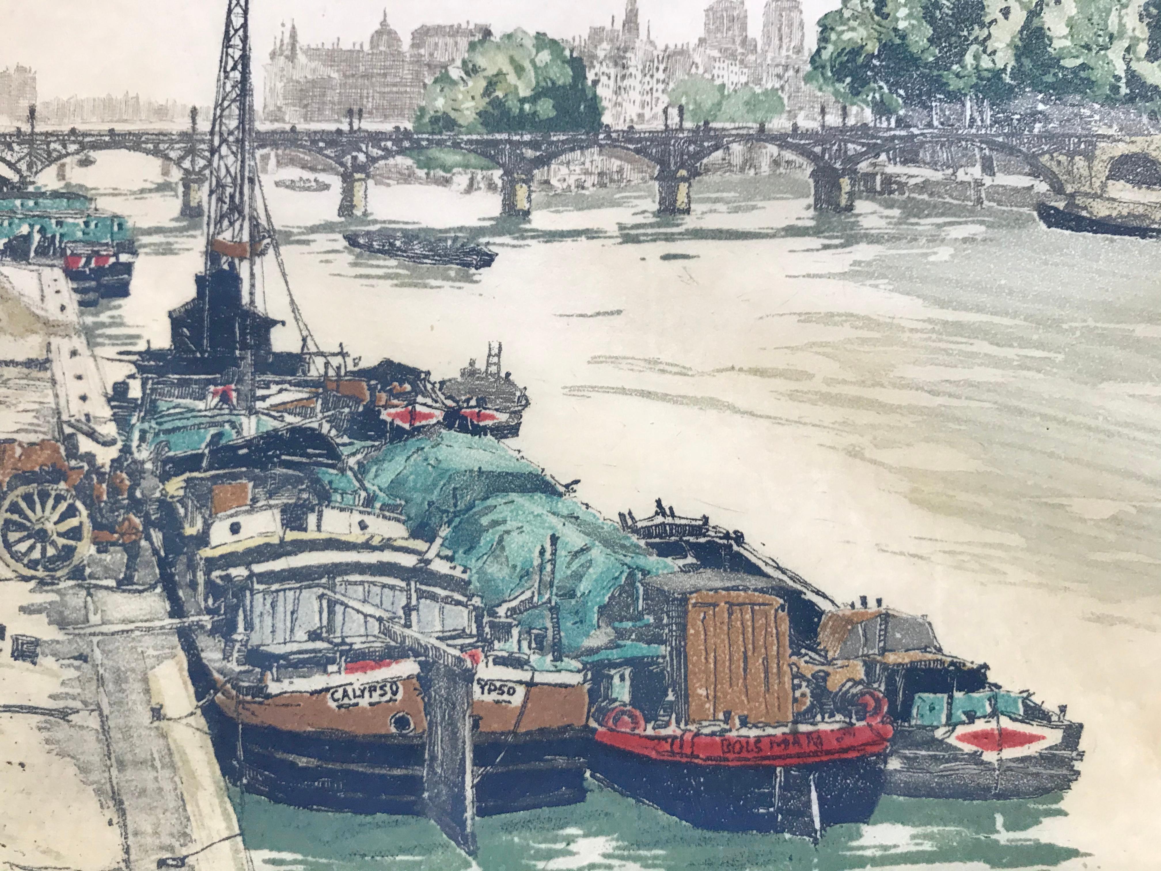 “On the Seine, Paris” - Print by Hans Figura