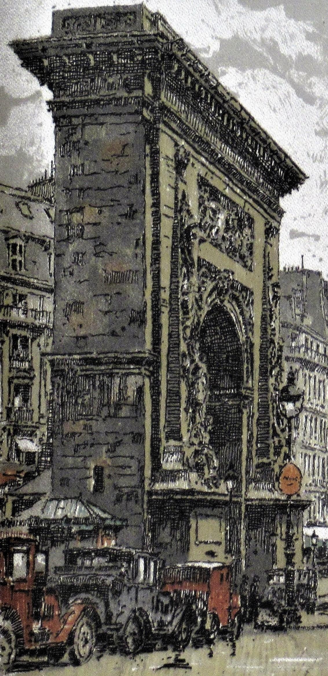 La Porte Saint Denis, Paris - Gris Figurative Print par Hans Figura