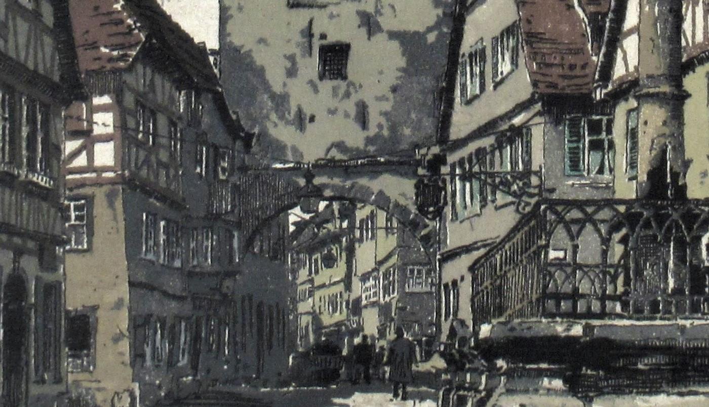 Rothenburg, Deutschland (Braun), Figurative Print, von Hans Figura