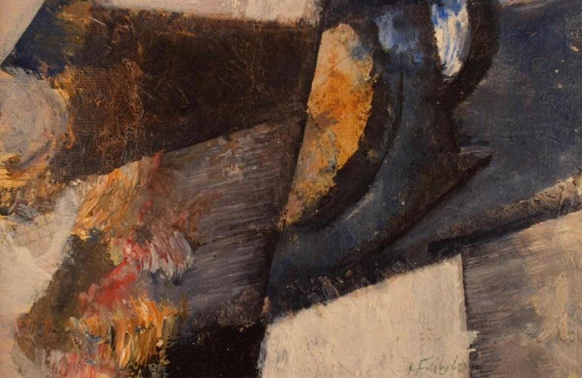 Suédois Hans Fritzdorf, artiste suédois répertorié, huile sur toile, composition abstraite en vente