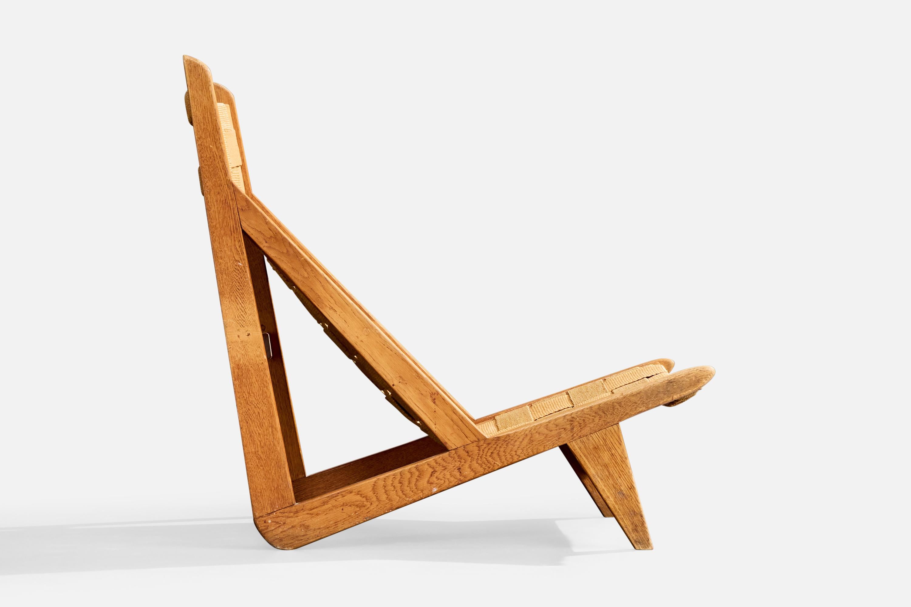 Bois Hans A Nielsen Attribution, chaise longue, Oak, sangles, Danemark, années 1960 en vente
