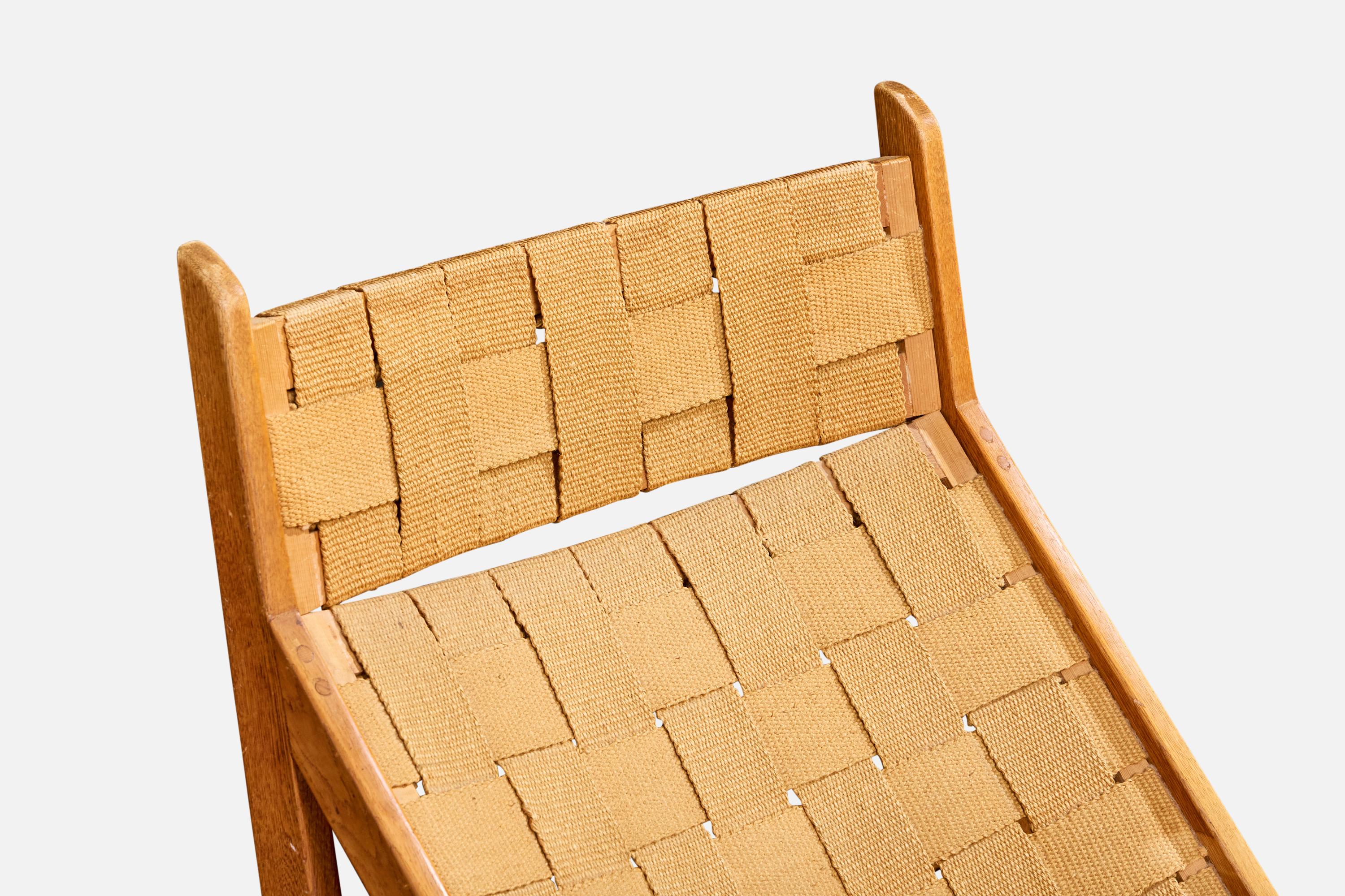 Hans A Nielsen Attribution, chaise longue, Oak, sangles, Danemark, années 1960 en vente 2