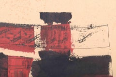 Hans Funch. Color lithograph in black and red. Abstract composition, 1964.