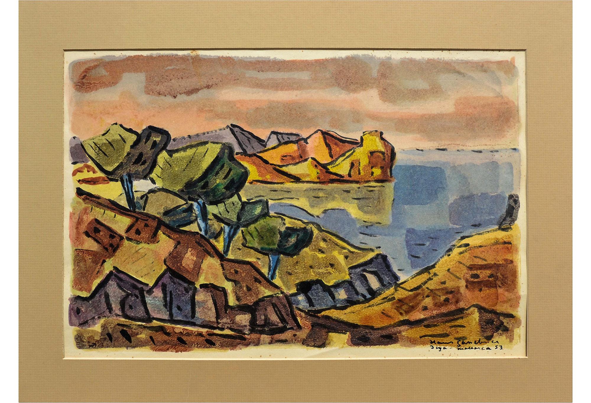 Hans Gassebner Landscape Painting - Mid Century Coast of Majorca Landscape
