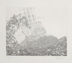 Bateau et Ossements, acquaforte surrealista all'acquatinta di Hans Georg RAUCH