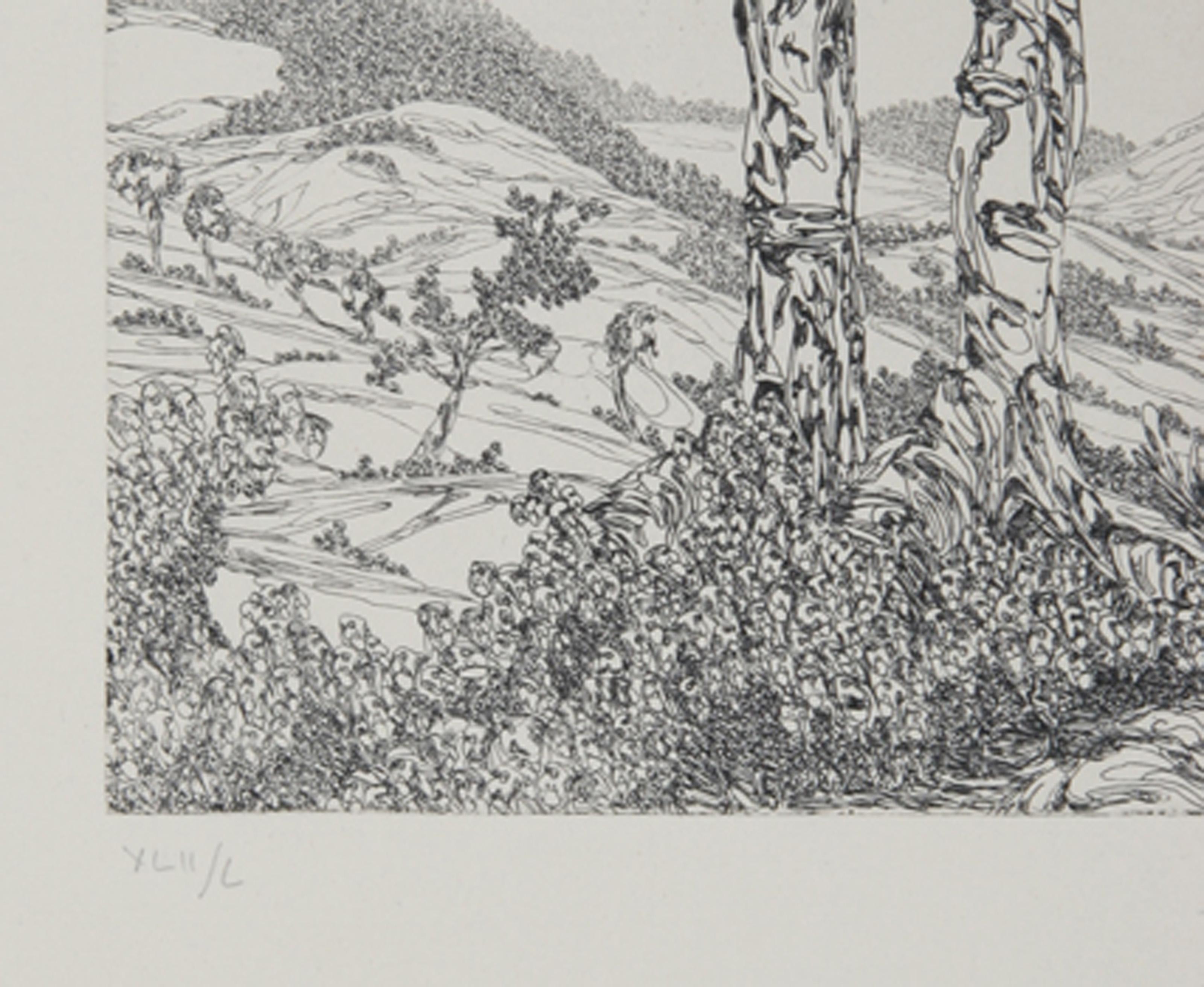 Landschaft (2), Surrealistische Radierung von Hans-Georg Rauch (Surrealismus), Print, von Hans Georg RAUCH