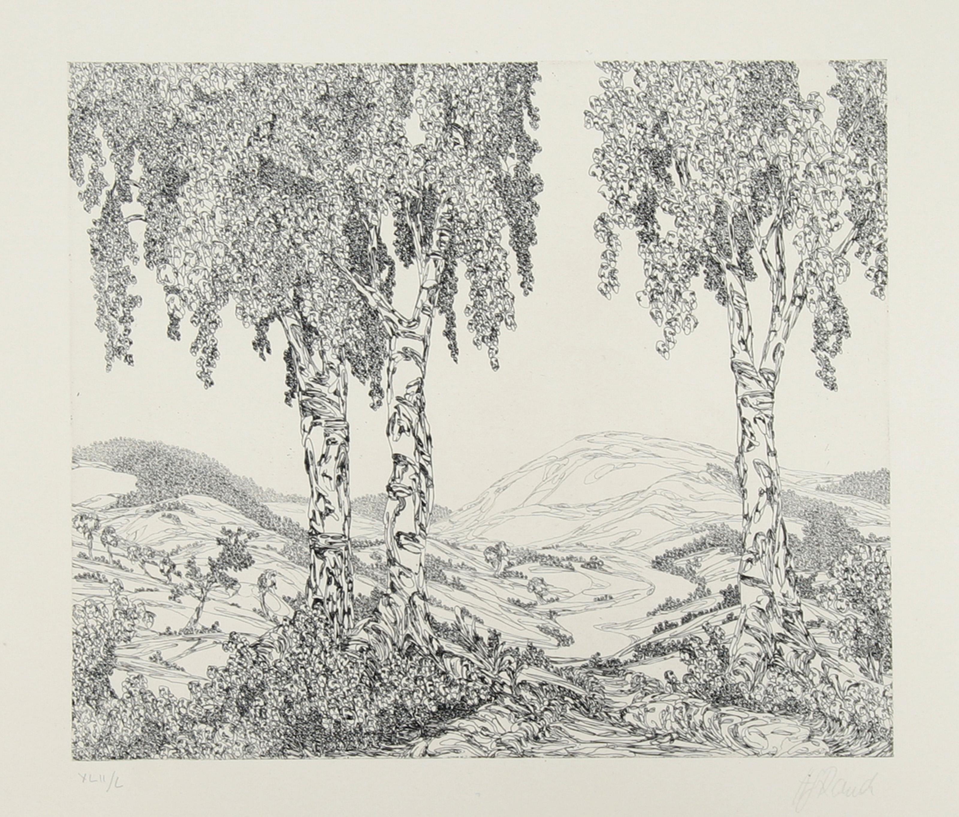 Hans Georg RAUCH Landscape Print - Landscape (2), Surrealist Etching by Hans-Georg Rauch