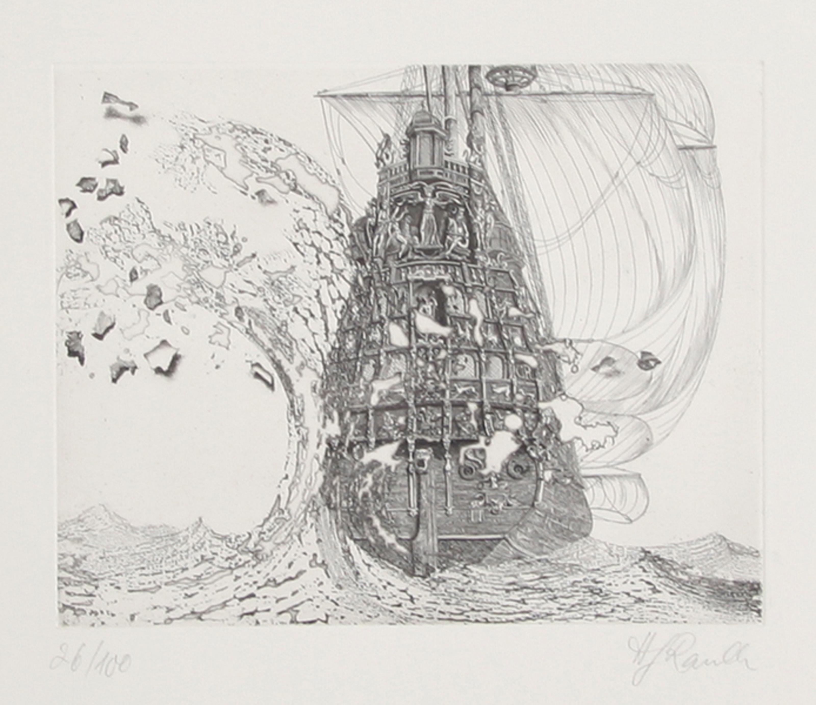 Le Petit Vague, Surrealist Aquatint Etching by Hans-Georg Rauch