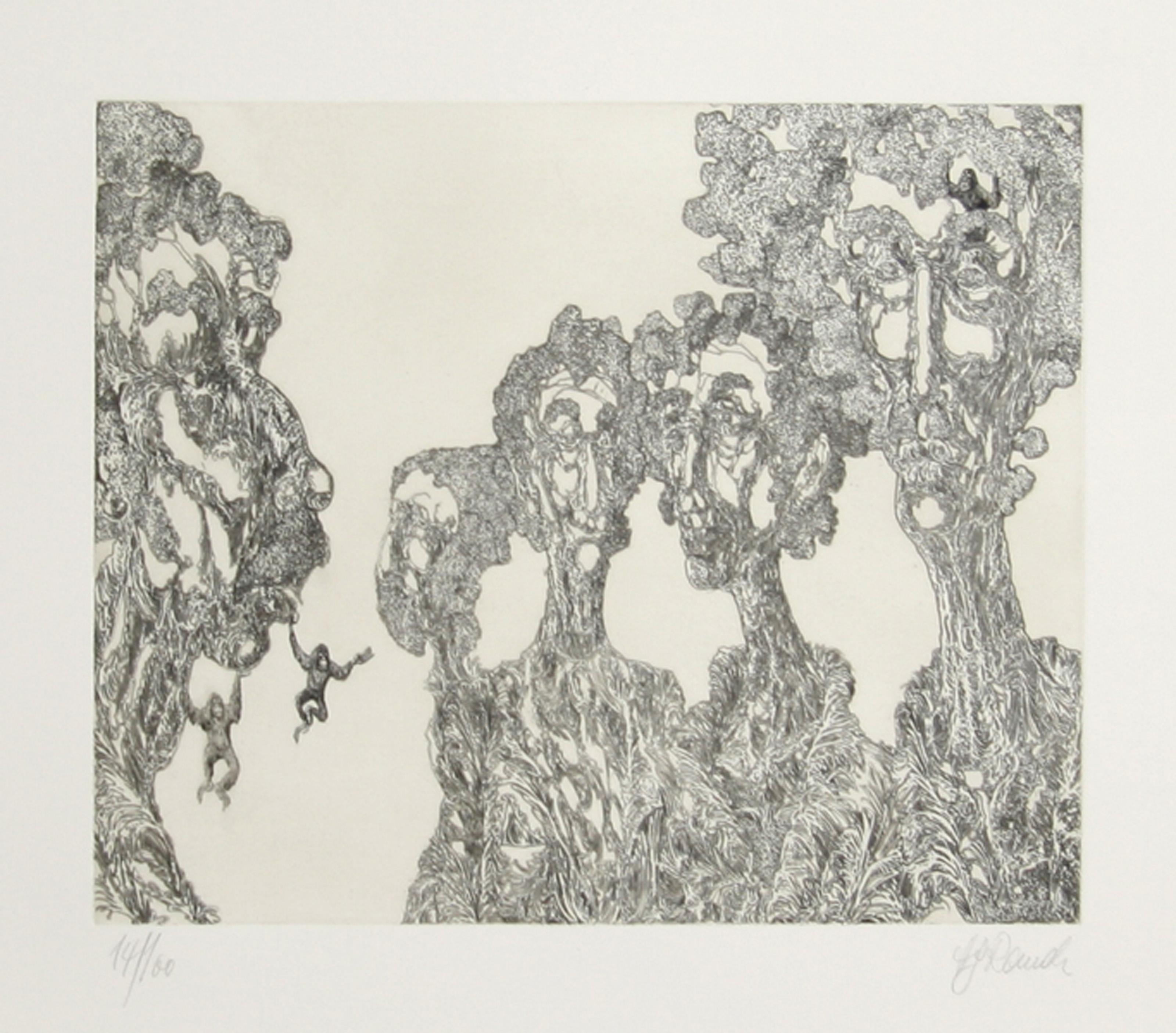 The Human Jungle, Surrealist Aquatint Etching by Hans-Georg Rauch
