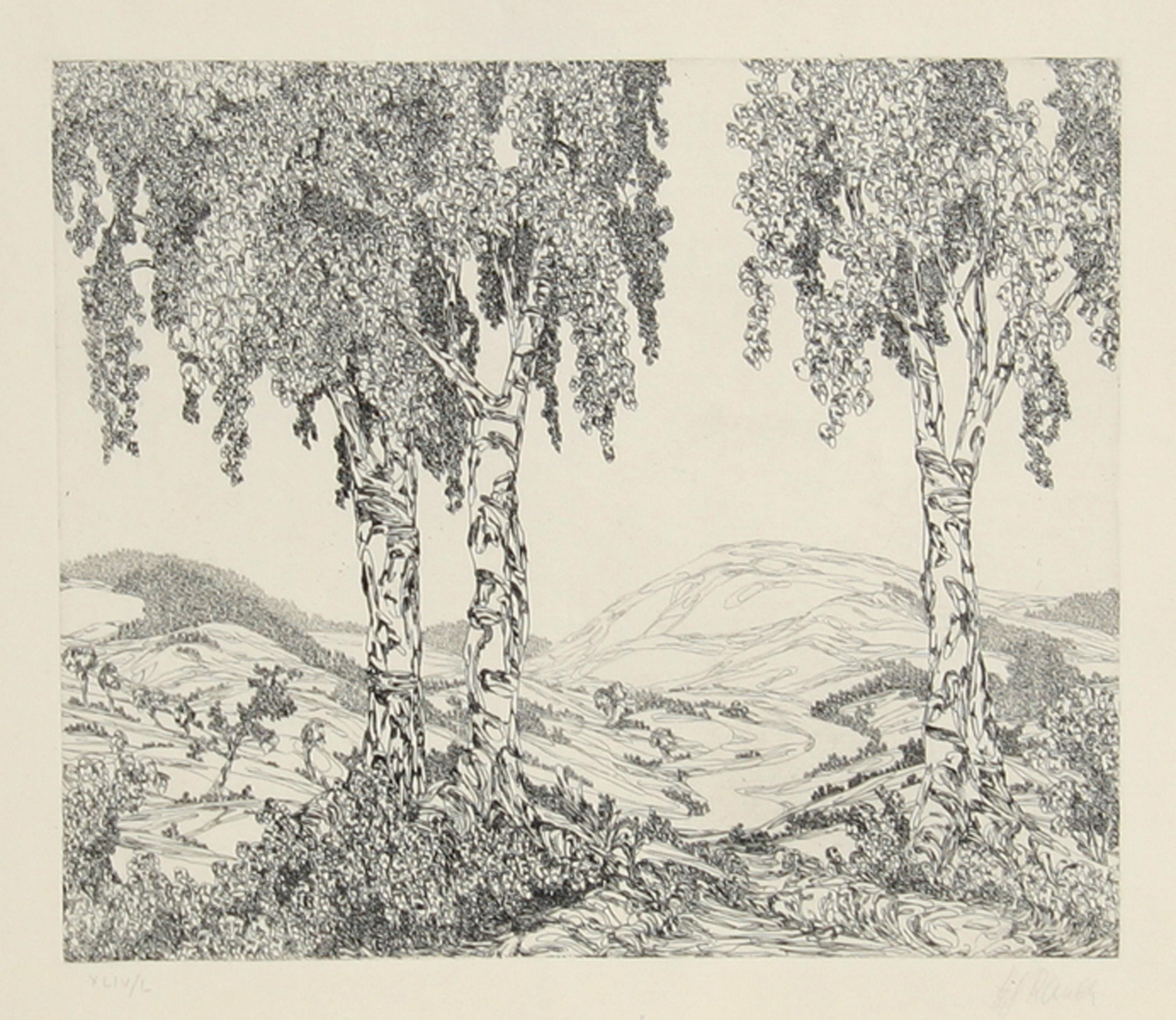 Untitled (Landscape B), Surrealist Aquatint Etching by Hans-Georg Rauch