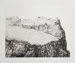 Senza titolo - Montagne Rocciose, acquaforte surrealista di Hans Georg RAUCH