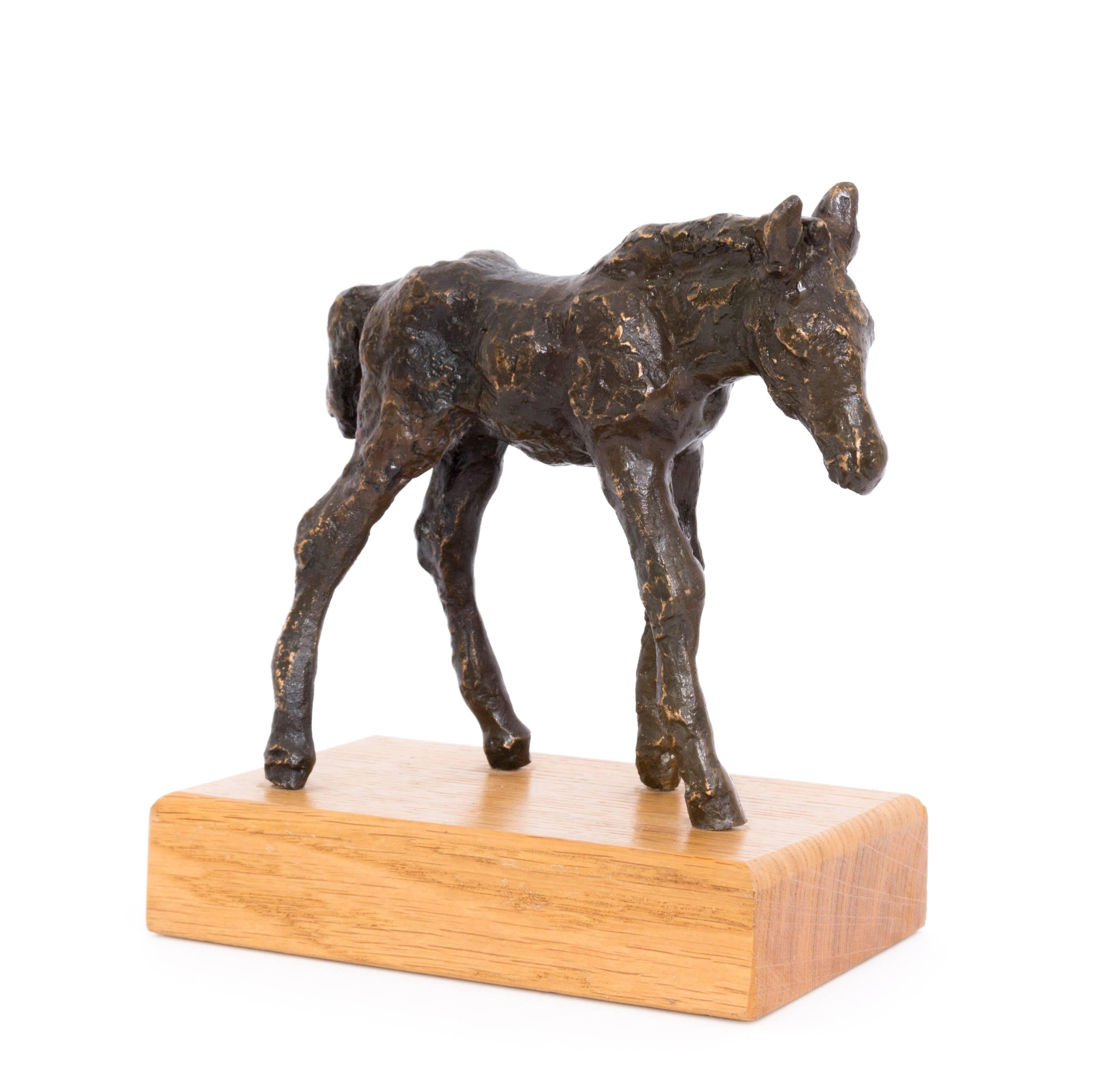 Hans Gerdes Figurative Sculpture - Fohlen (Foal) - Bronze, Sculpture, Animal, Modern, 1970's, Wooden Plinth