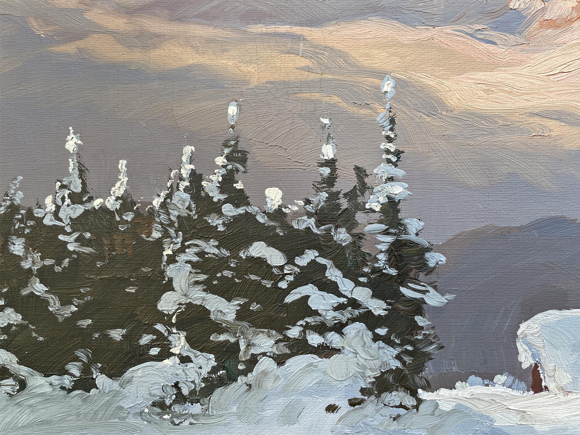 Hans Grabner, Snowy Landscape at Twilight Oil on Canvas 3