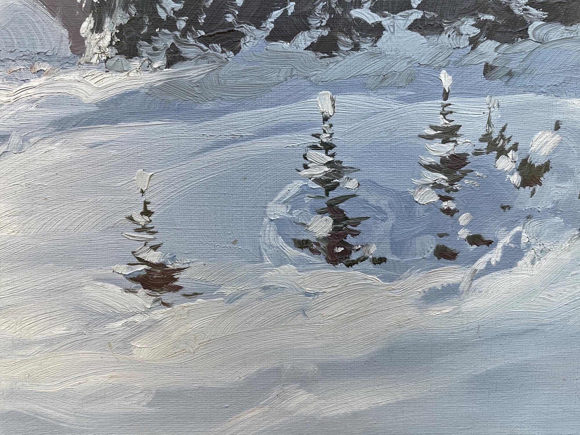 Hans Grabner, Snowy Landscape at Twilight Oil on Canvas 4